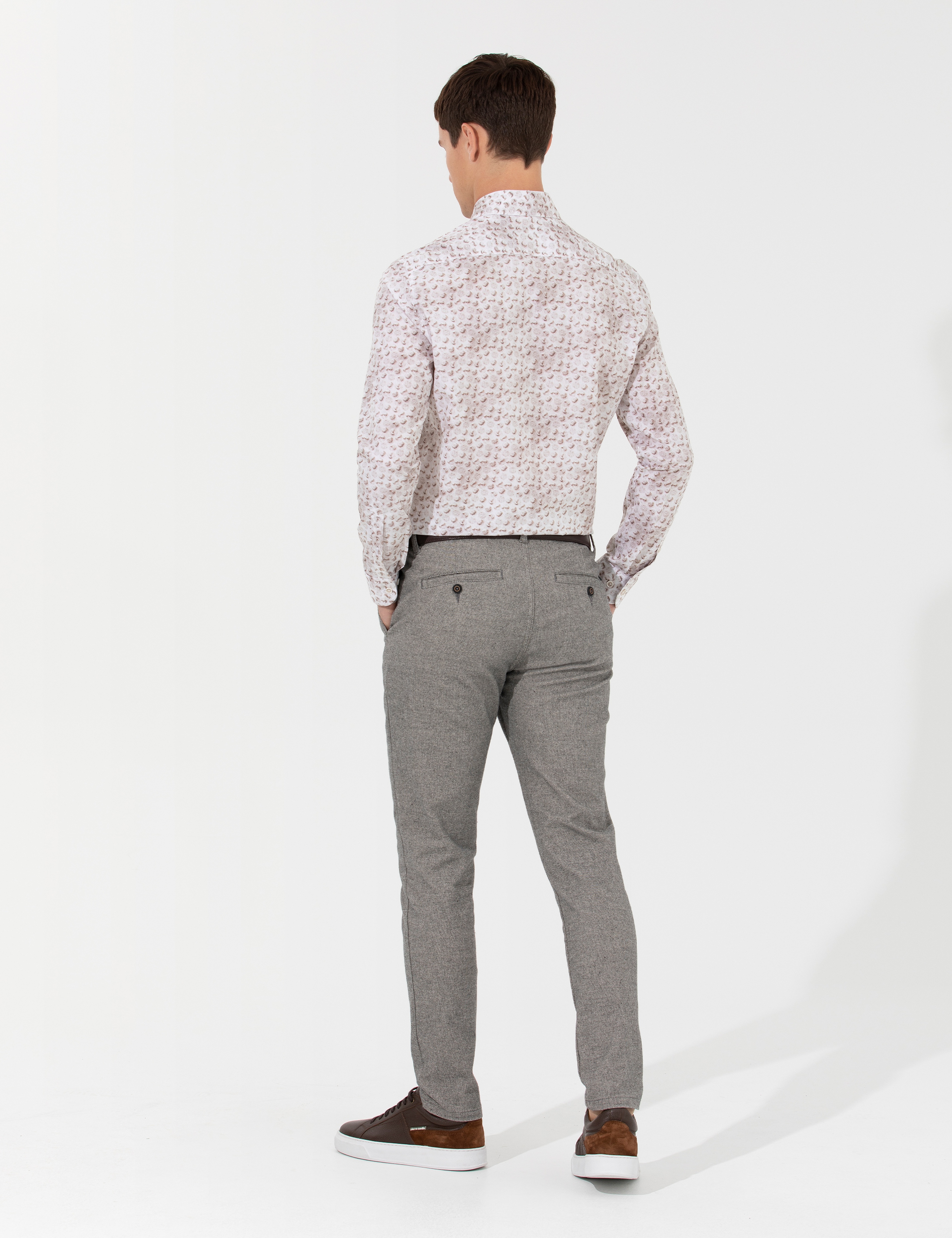 Gri Slim Fit Kanvas Pantolon