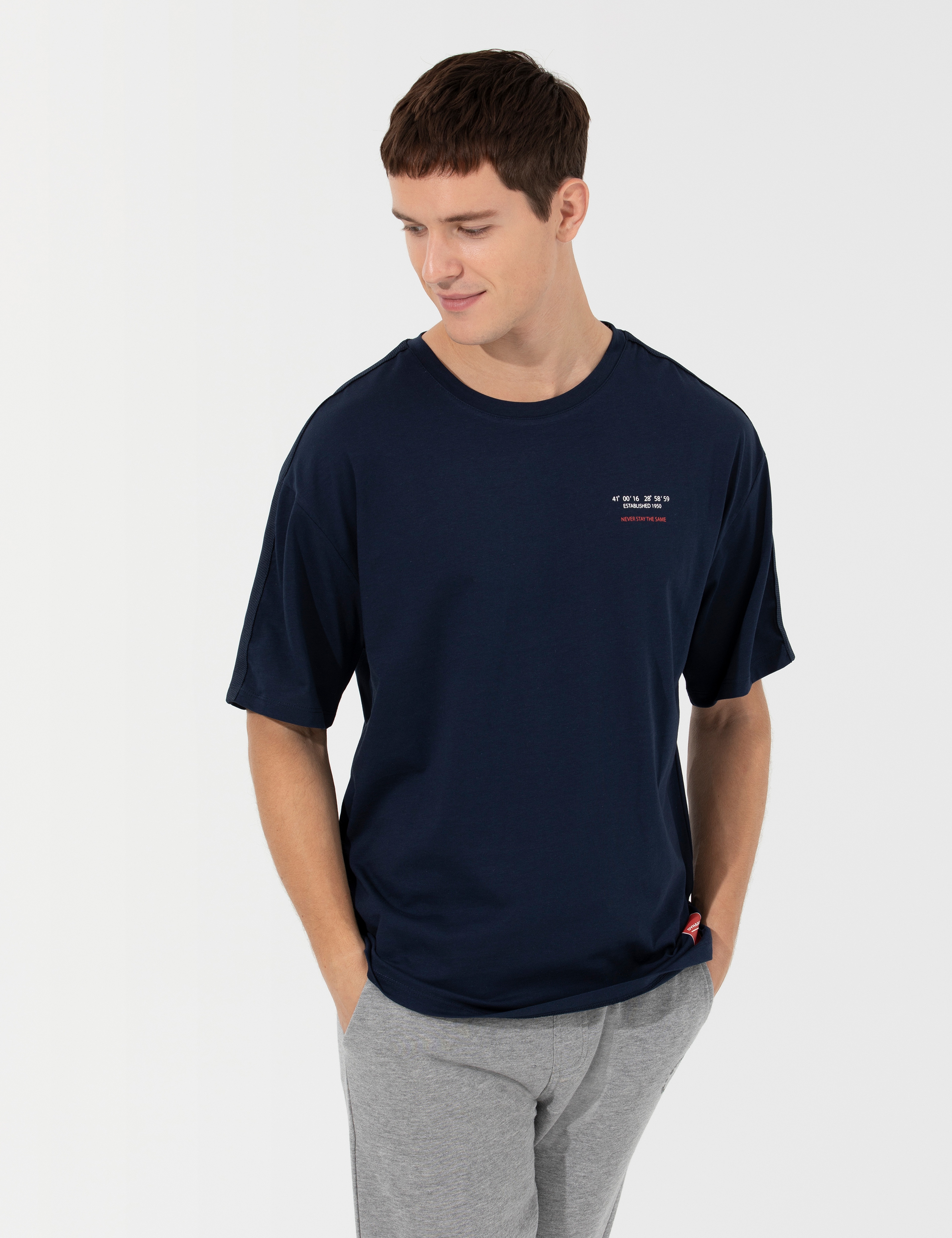 Lacivert Regular Fit Bisiklet Yaka Tişört - Image 3
