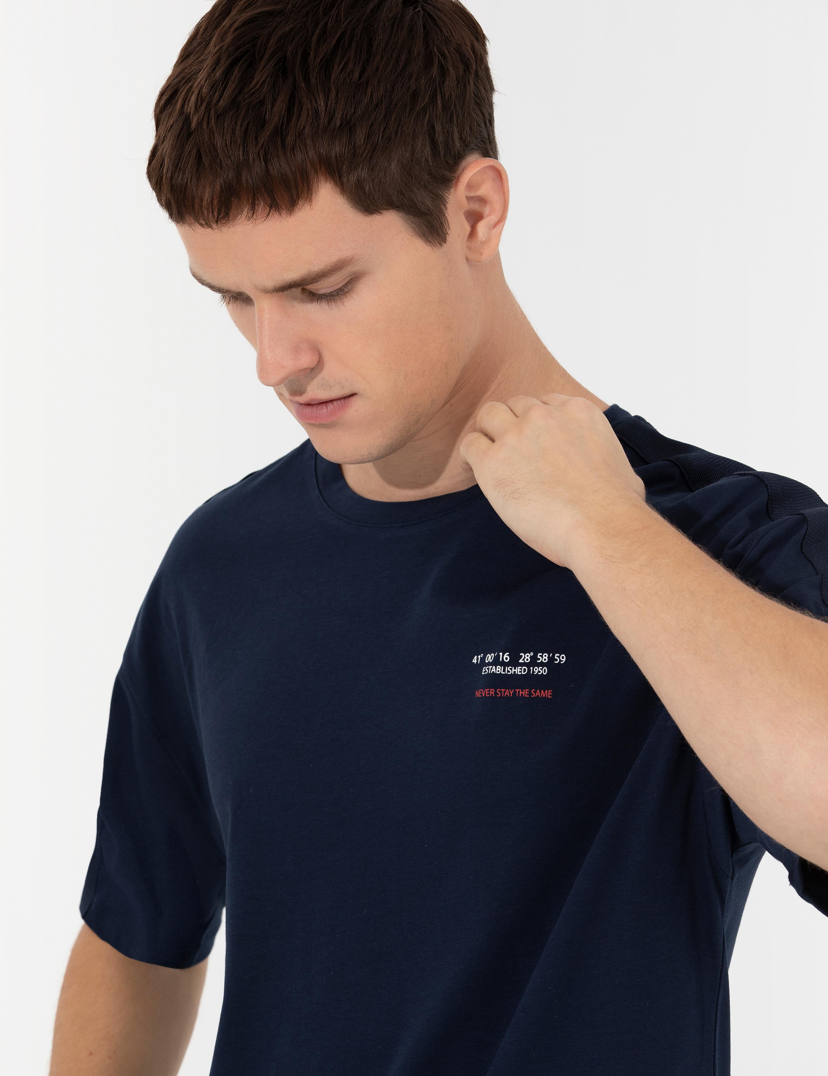 Lacivert Regular Fit Bisiklet Yaka Tişört