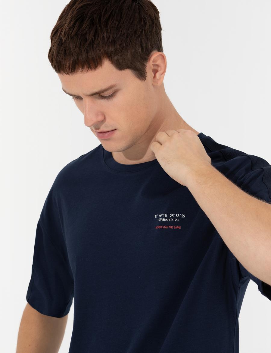 Lacivert Regular Fit Bisiklet Yaka Tişört