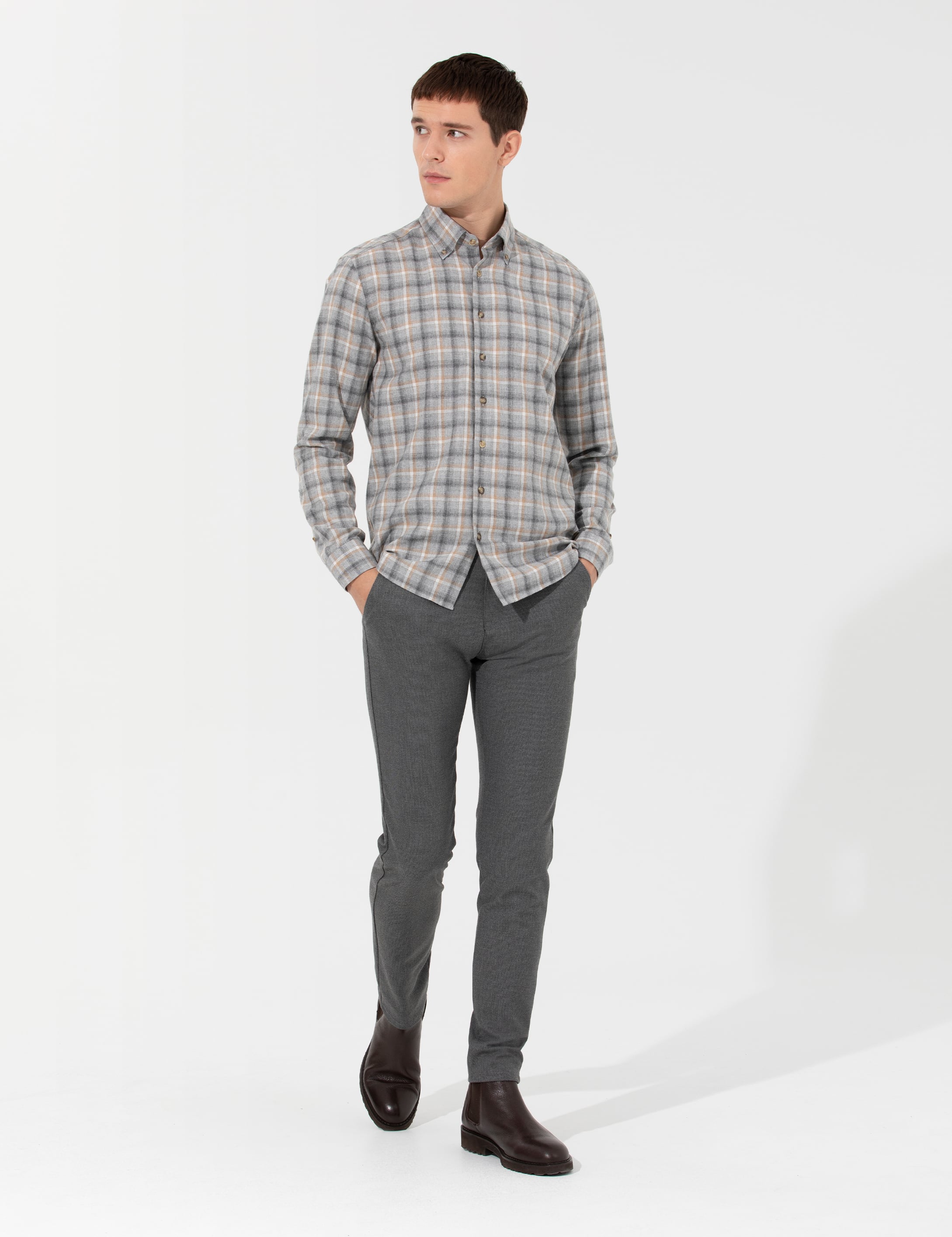 Pierre Cardin Gri Slim Fit Uzun Kollu Gömlek görsel 4