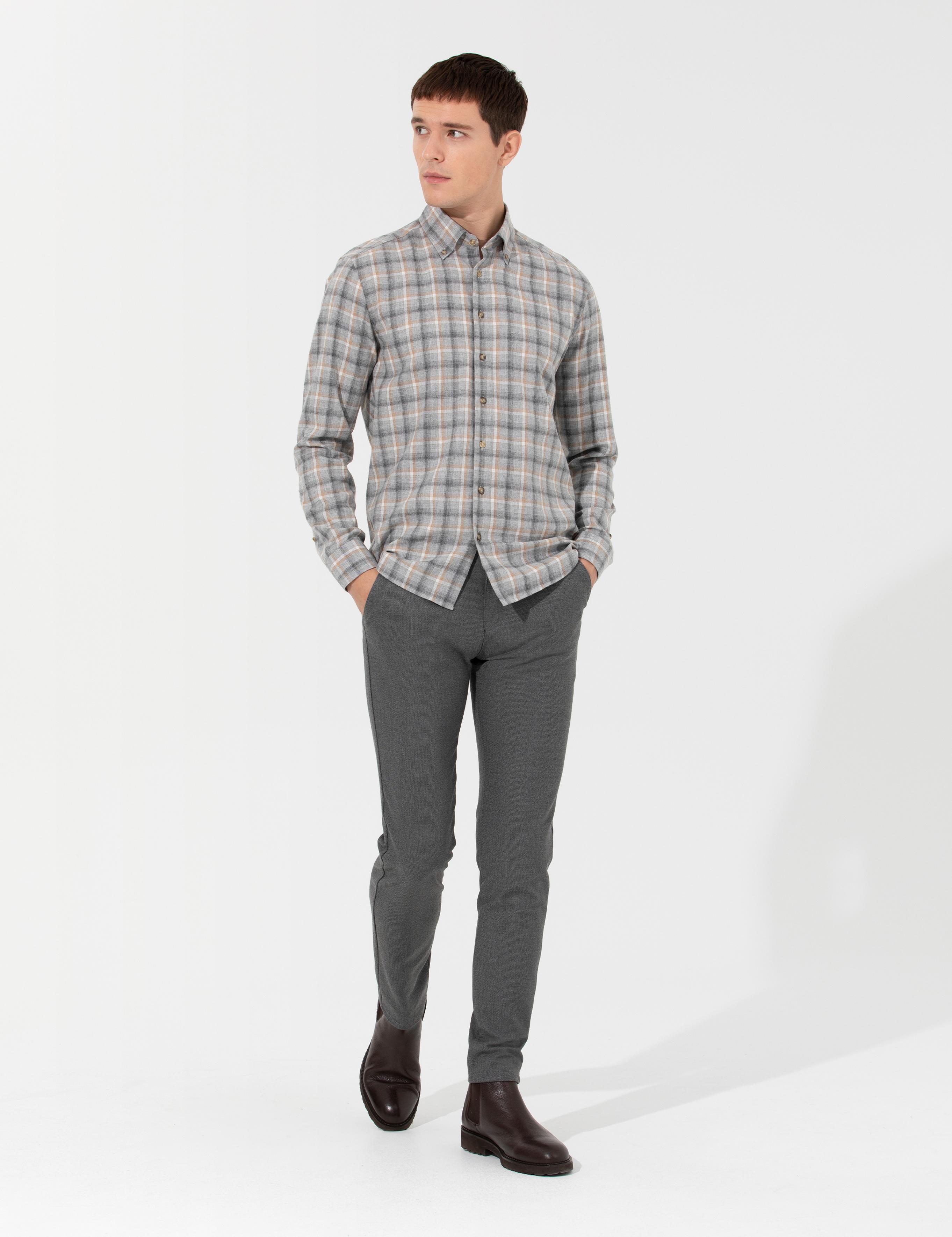 Gri Slim Fit Uzun Kollu Gömlek