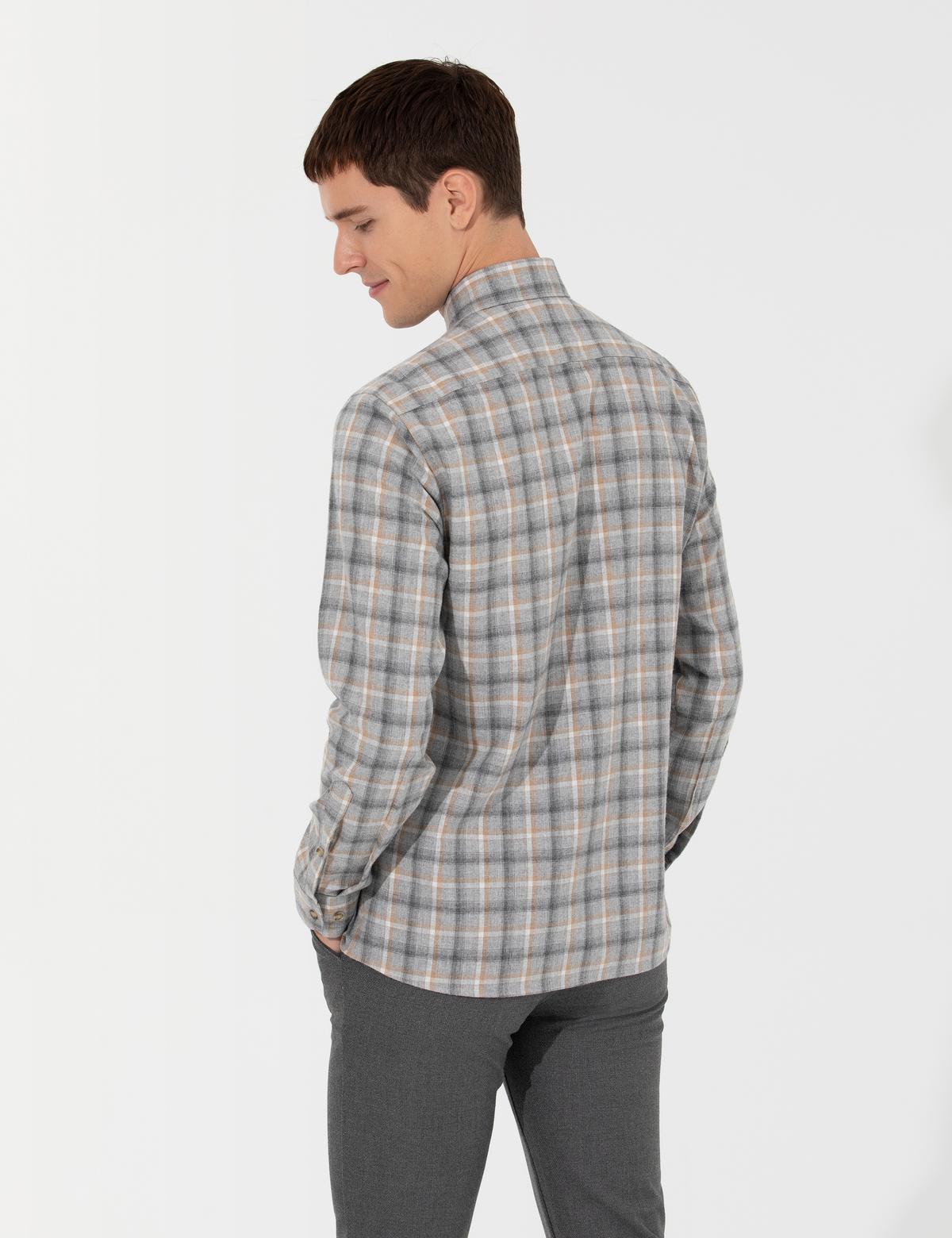 Gri Slim Fit Uzun Kollu Gömlek - 50259491011