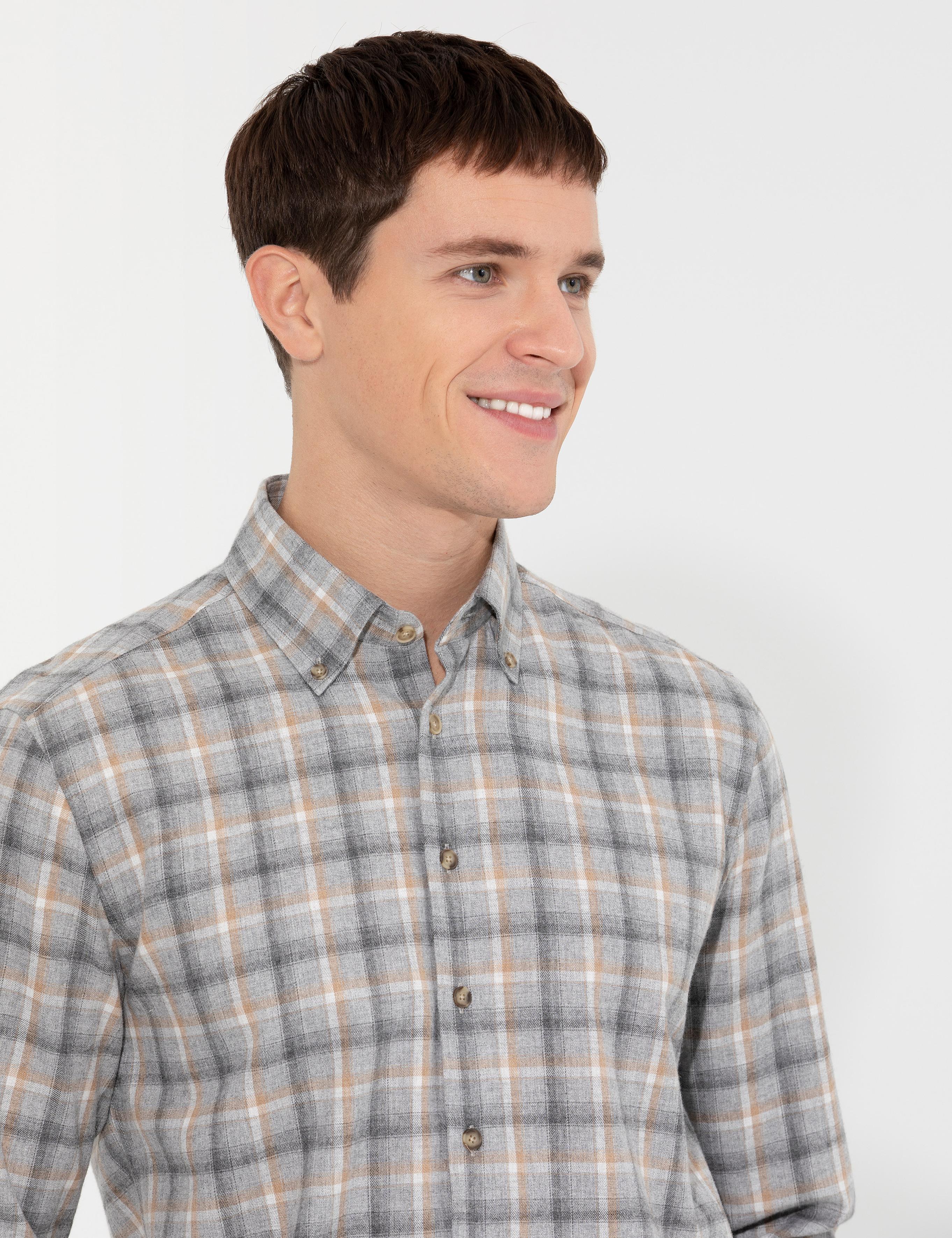 Gri Slim Fit Uzun Kollu Gömlek