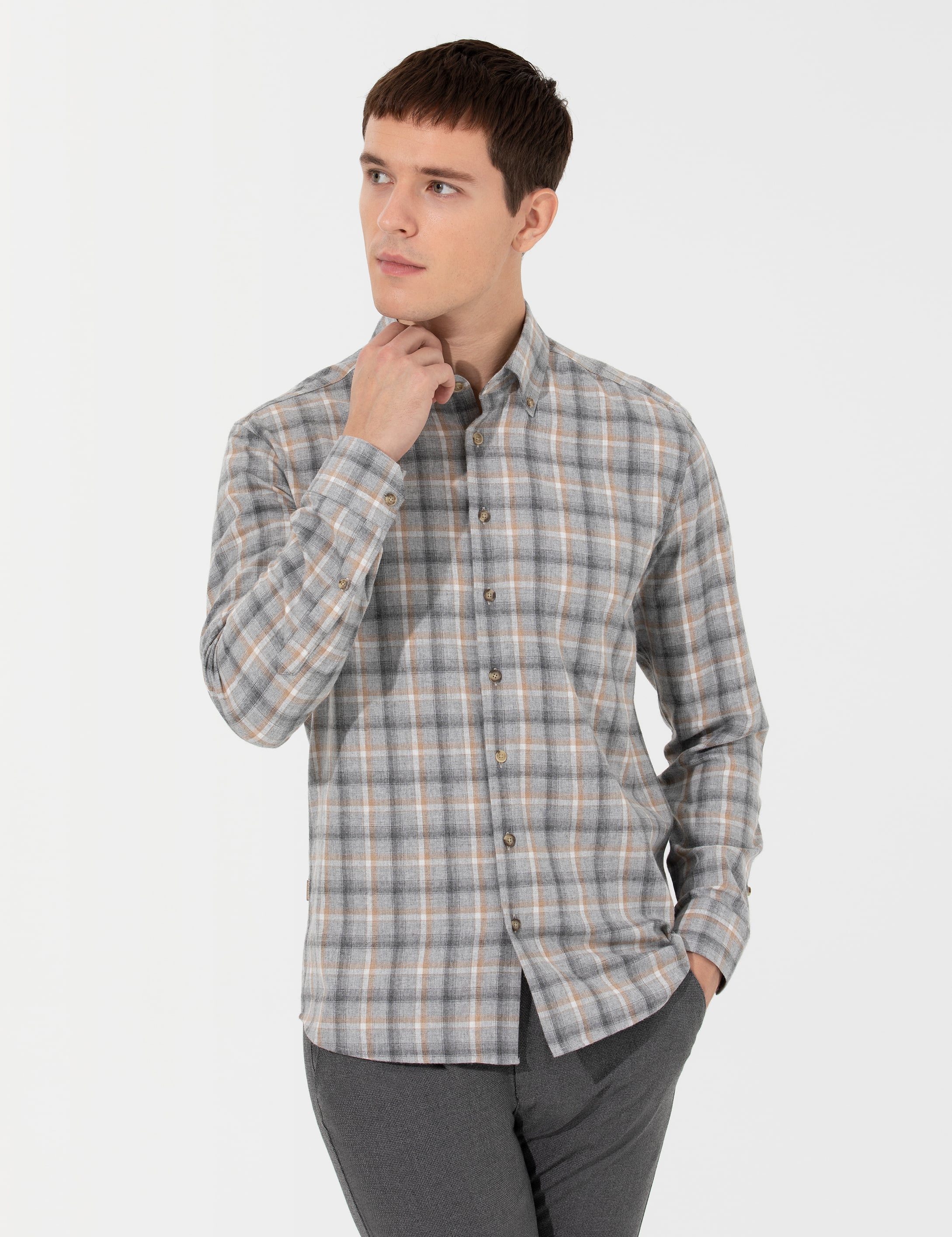 Pierre Cardin Gri Slim Fit Uzun Kollu Gömlek görsel 3