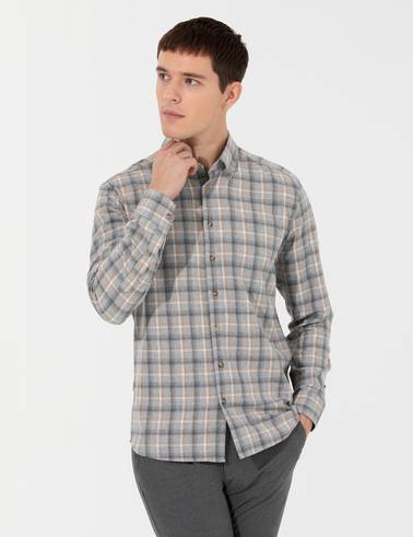 Gri Slim Fit Uzun Kollu Gömlek
