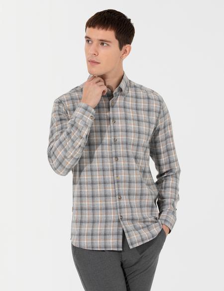 Gri Slim Fit Uzun Kollu Gömlek - 50259491011