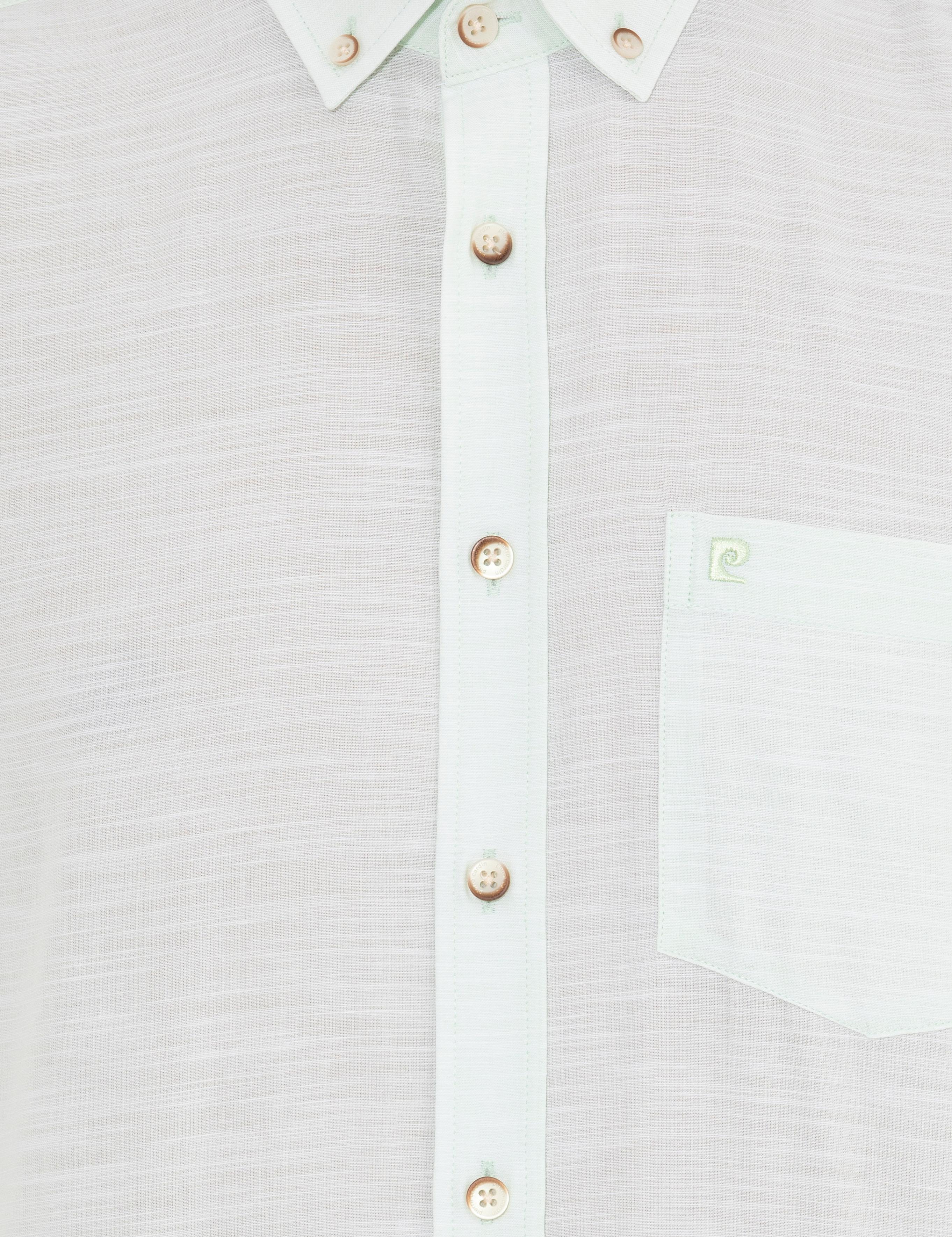 Yeşil Keten Görünümlü Regular Fit Kısa Kollu Gömlek