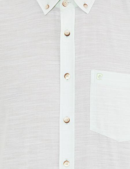 Yeşil Keten Görünümlü Regular Fit Kısa Kollu Gömlek - 50255247051