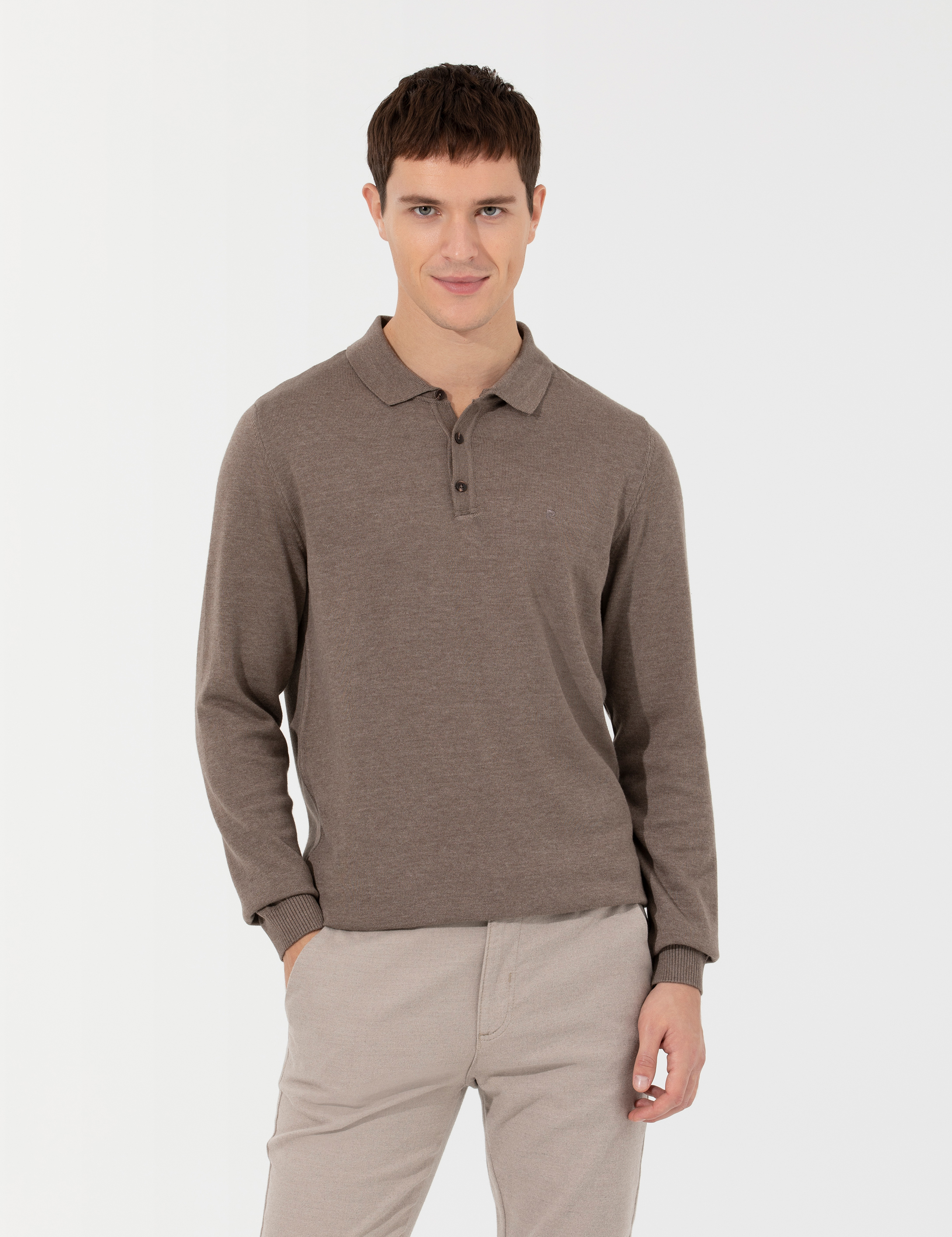 Pierre Cardin Vizon Melanj Slim Fit Polo Yaka Basic Triko Kazak görsel 3