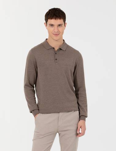Vizon Melanj Slim Fit Polo Yaka Basic Triko Kazak