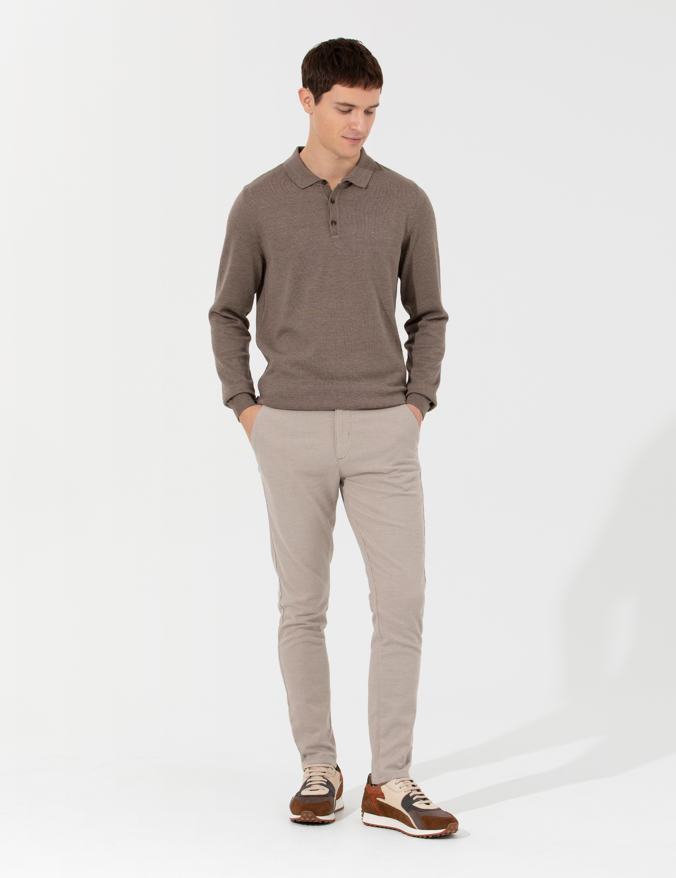 Pierre Cardin Vizon Melanj Slim Fit Polo Yaka Basic Triko Kazak görsel 4