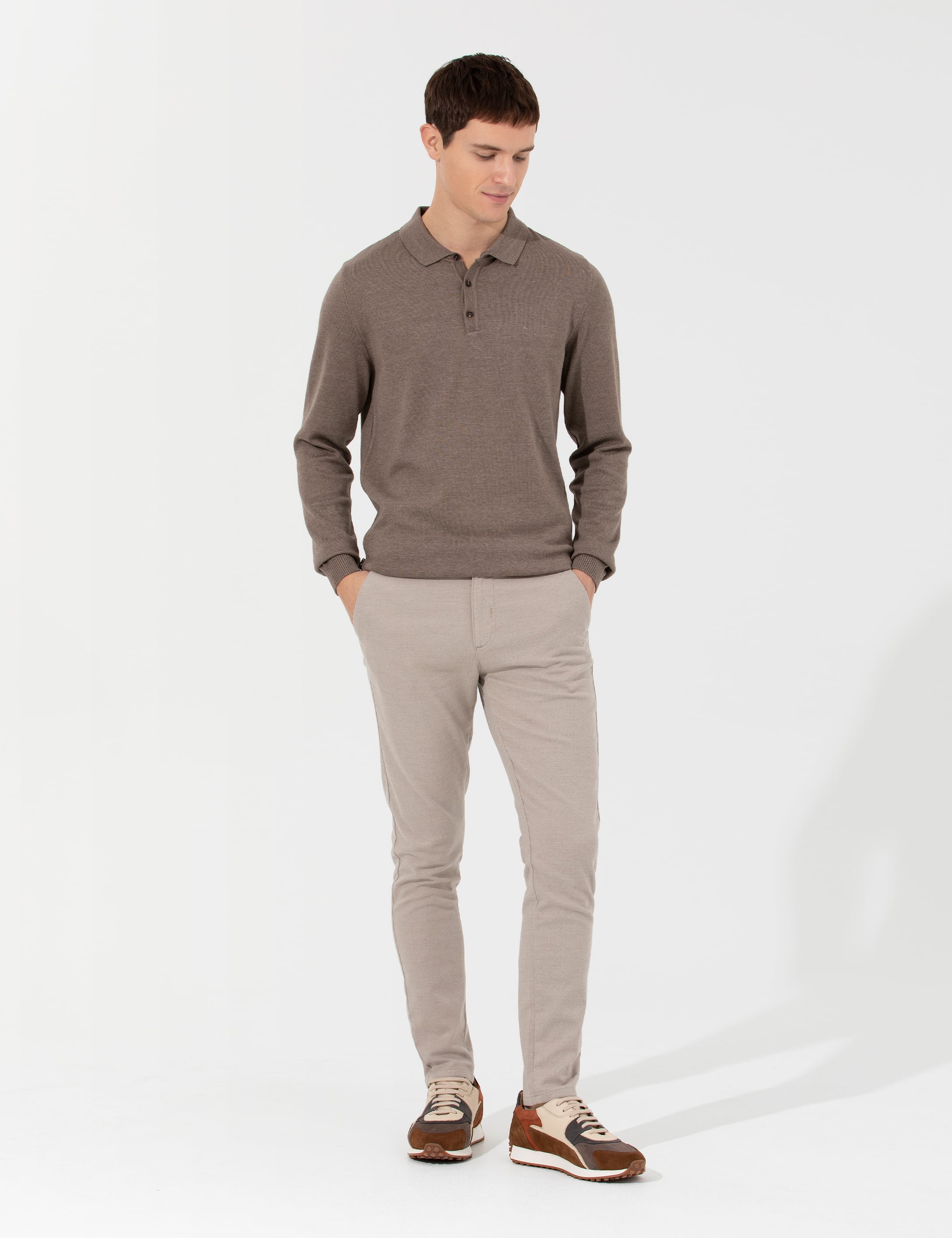 Vizon Melanj Slim Fit Polo Yaka Basic Triko Kazak - Image 4
