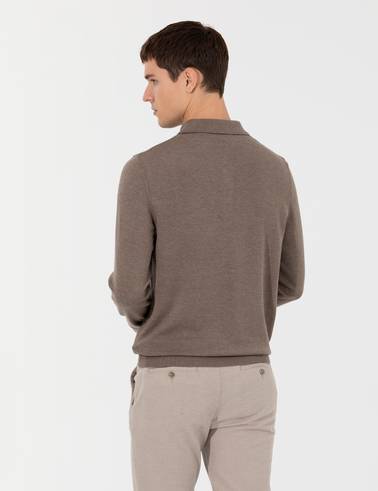 Vizon Melanj Slim Fit Polo Yaka Basic Triko Kazak