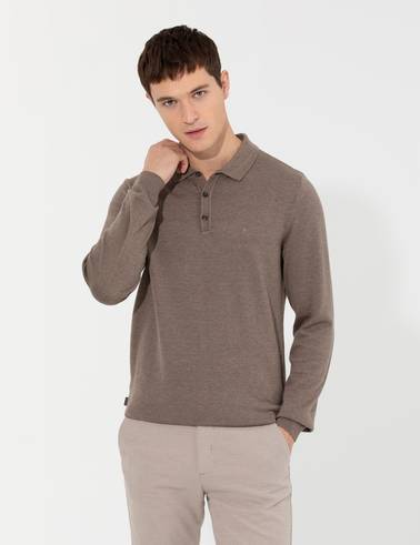 Vizon Melanj Slim Fit Polo Yaka Basic Triko Kazak