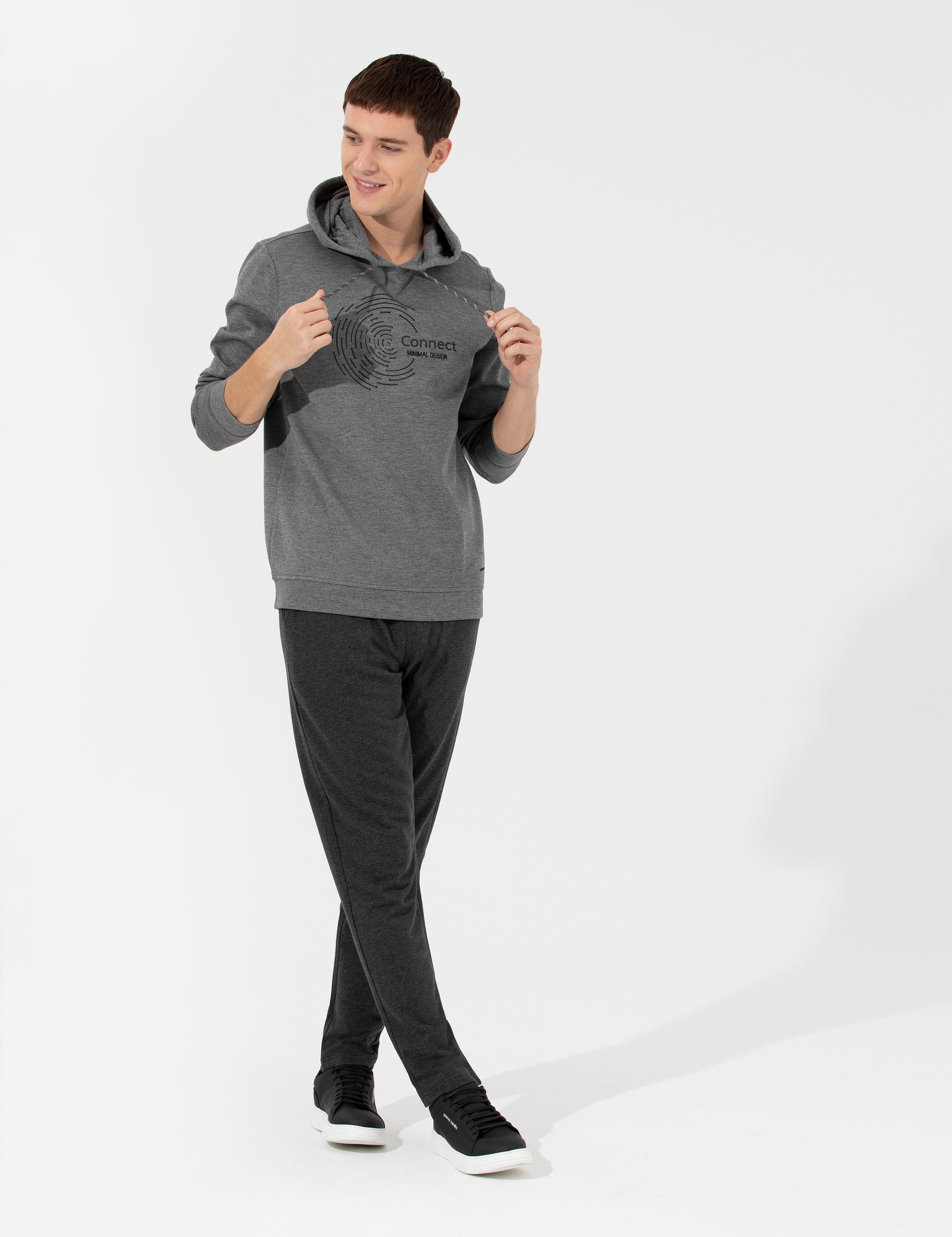 Antrasit Melanj Slim Fit Eşofman Altı