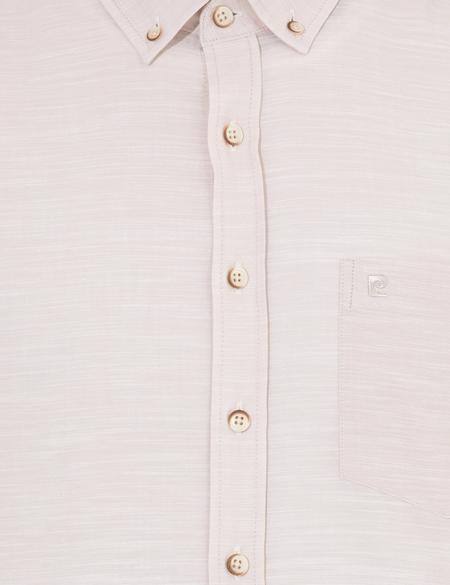 Bej Keten Görünümlü Regular Fit Kısa Kollu Gömlek - 50255247011