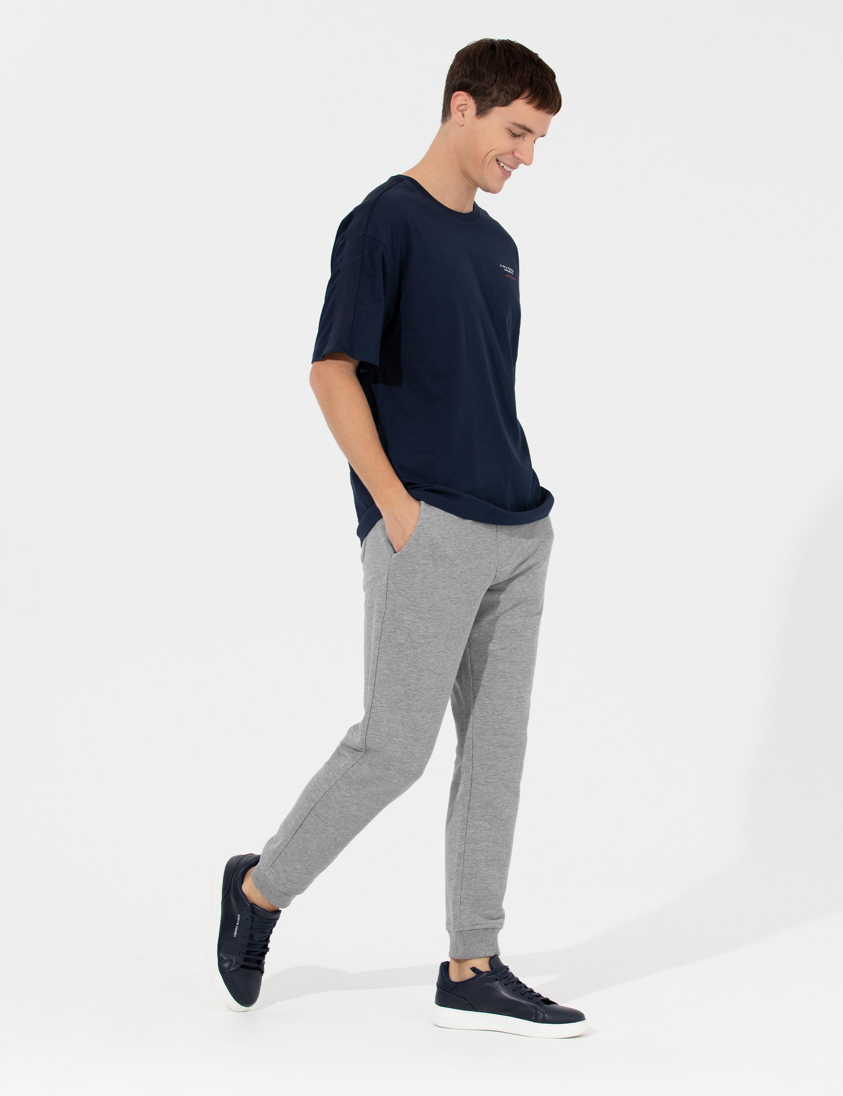 Gri Melanj Slim Fit Eşofman Altı