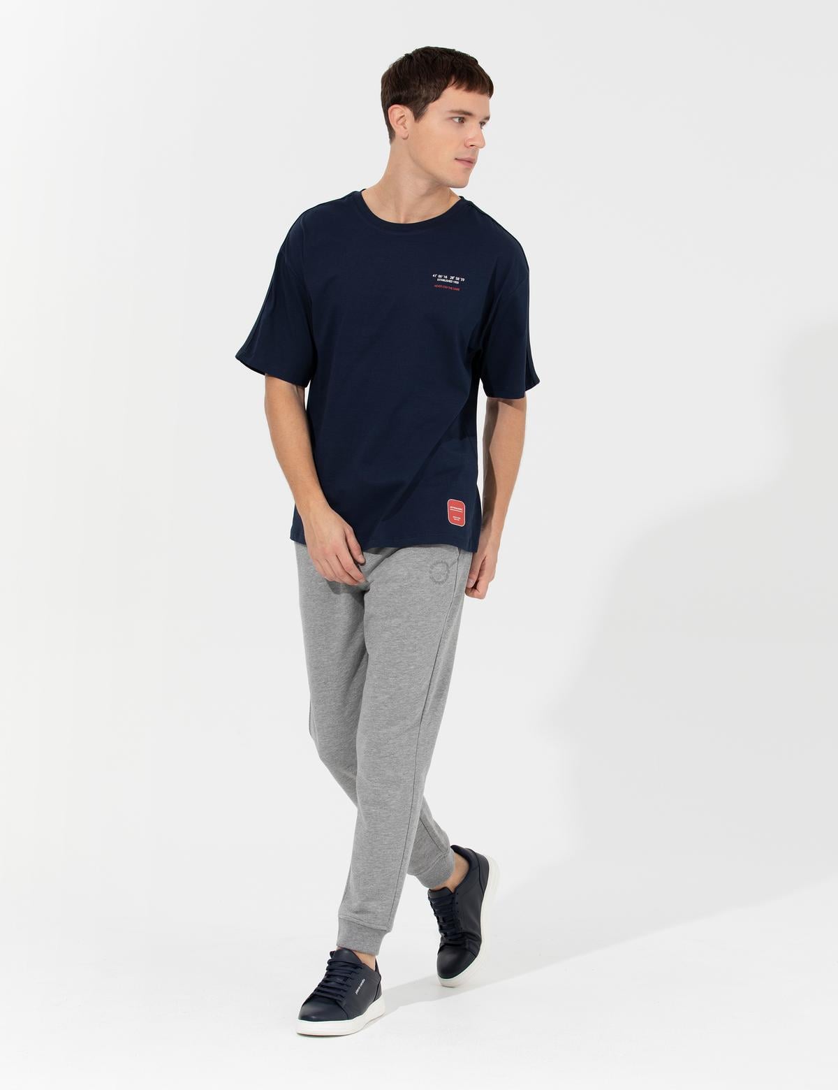 Gri Melanj Slim Fit Eşofman Altı