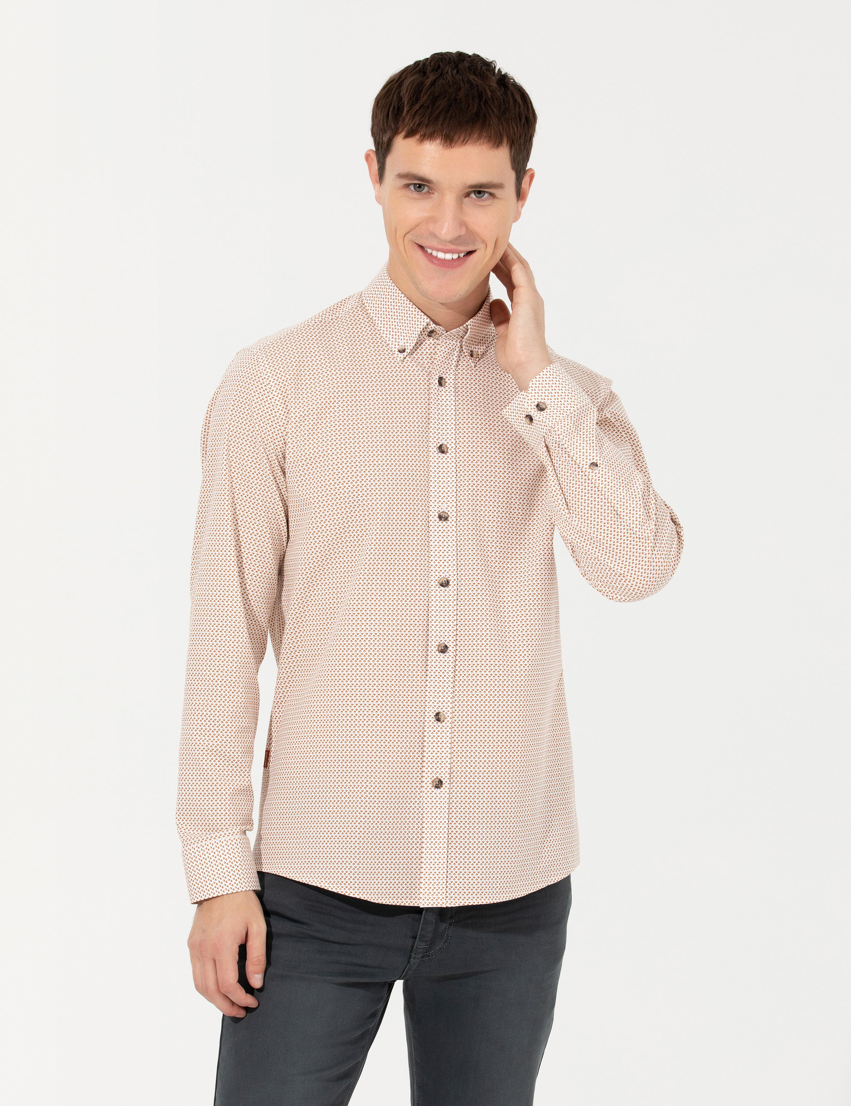 Turuncu Slim Fit Uzun Kollu Gömlek