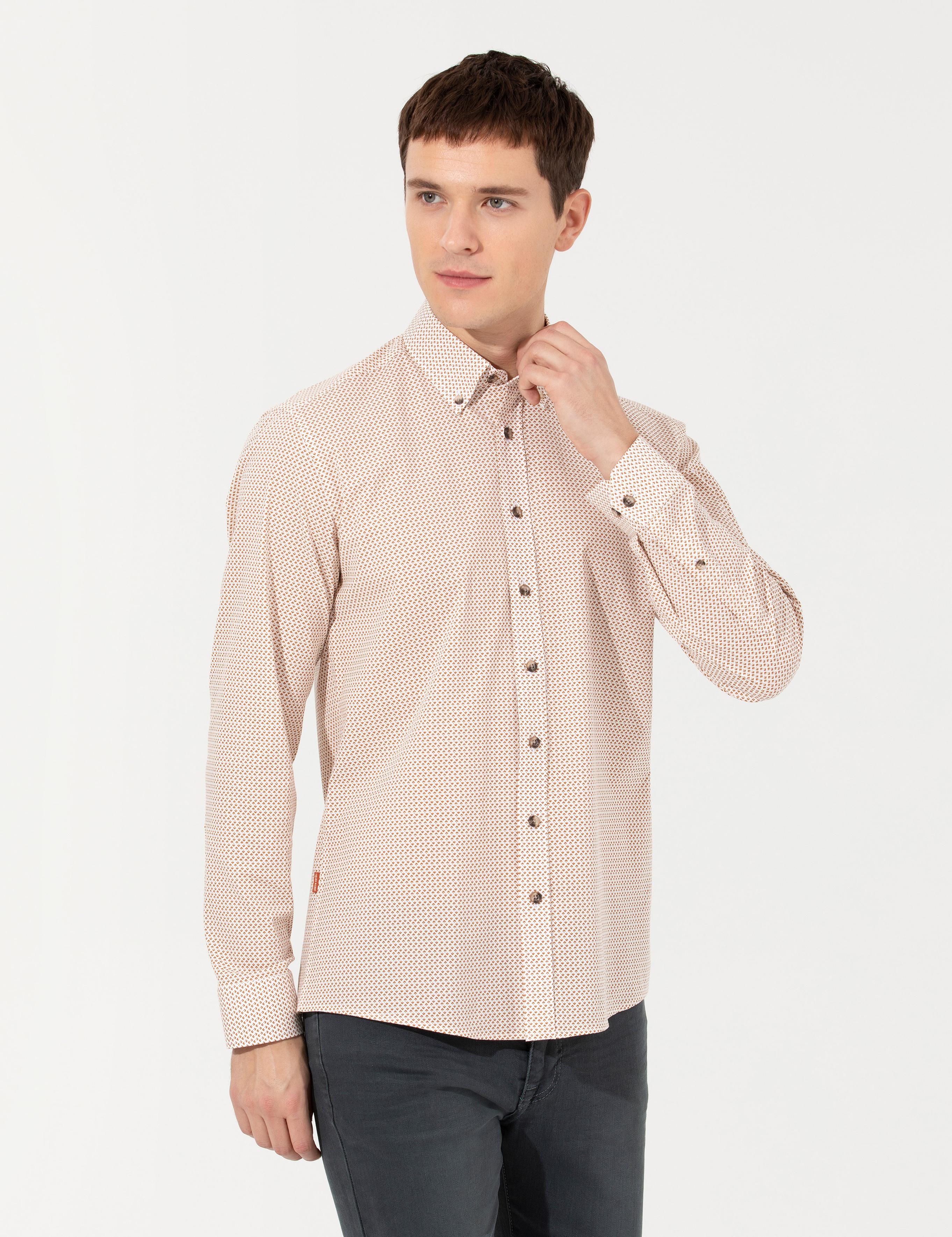 Turuncu Slim Fit Uzun Kollu Gömlek