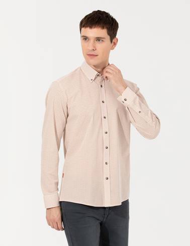 Turuncu Slim Fit Uzun Kollu Gömlek