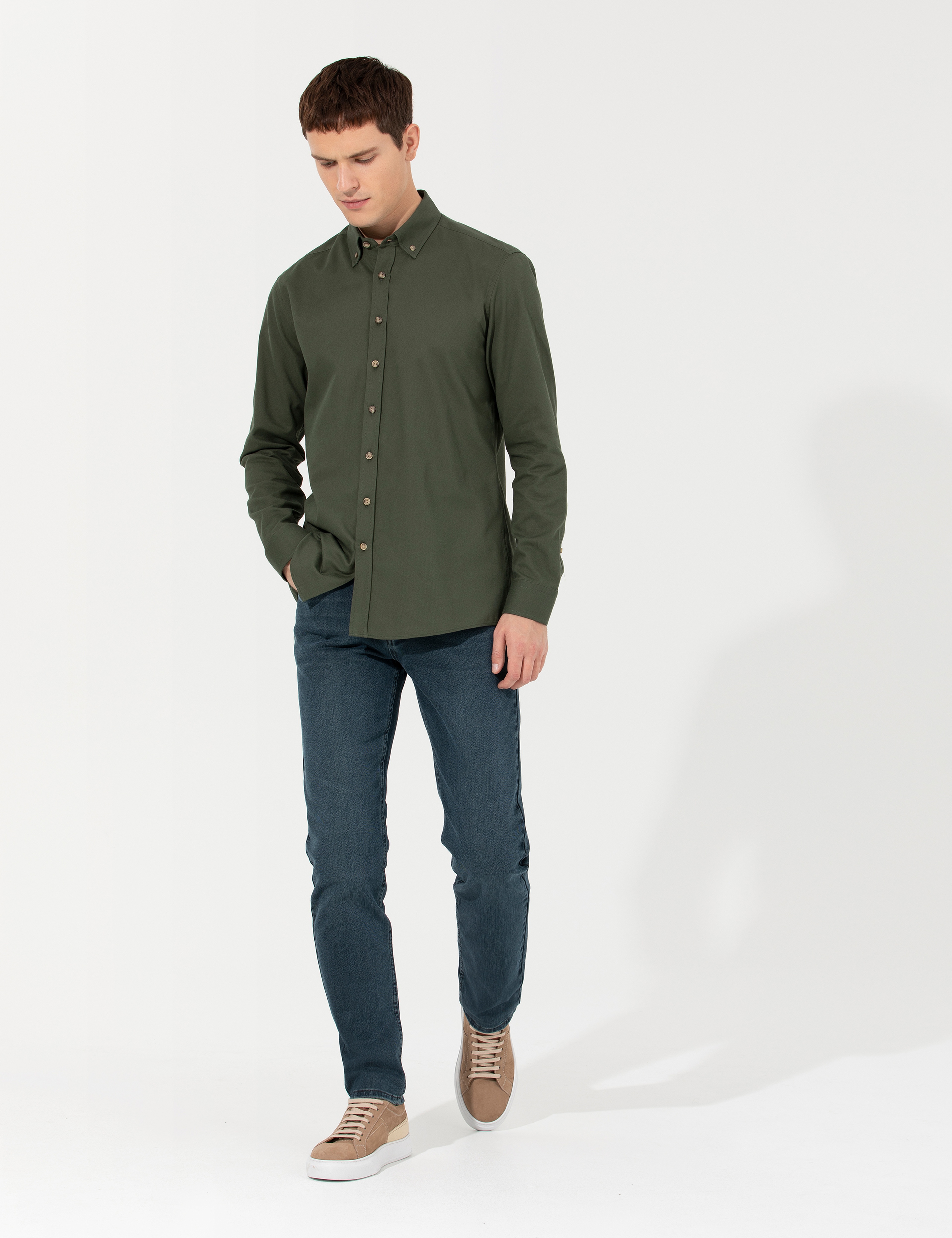 Haki Regular Fit Uzun Kollu Gömlek - Image 4