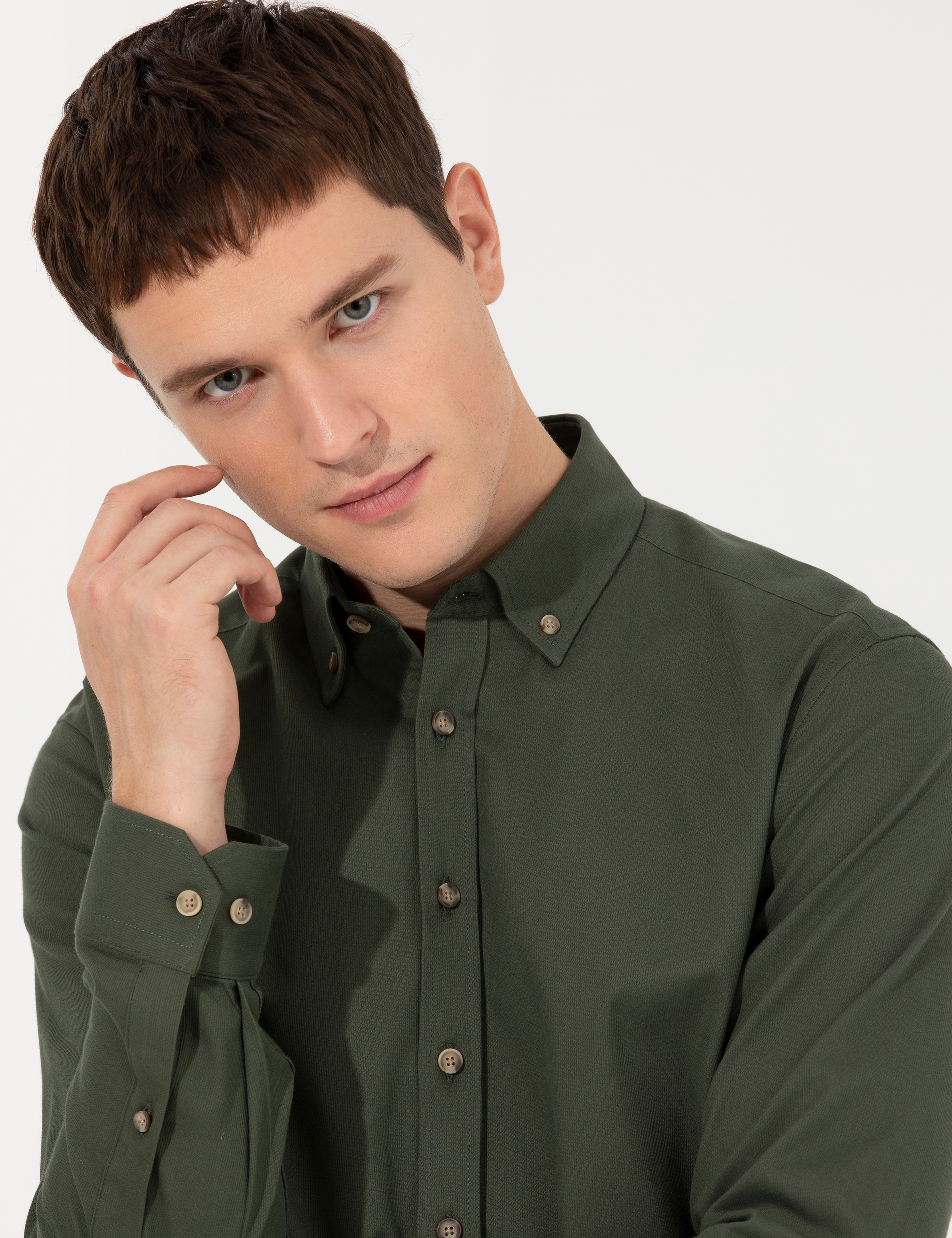 Haki Regular Fit Uzun Kollu Gömlek
