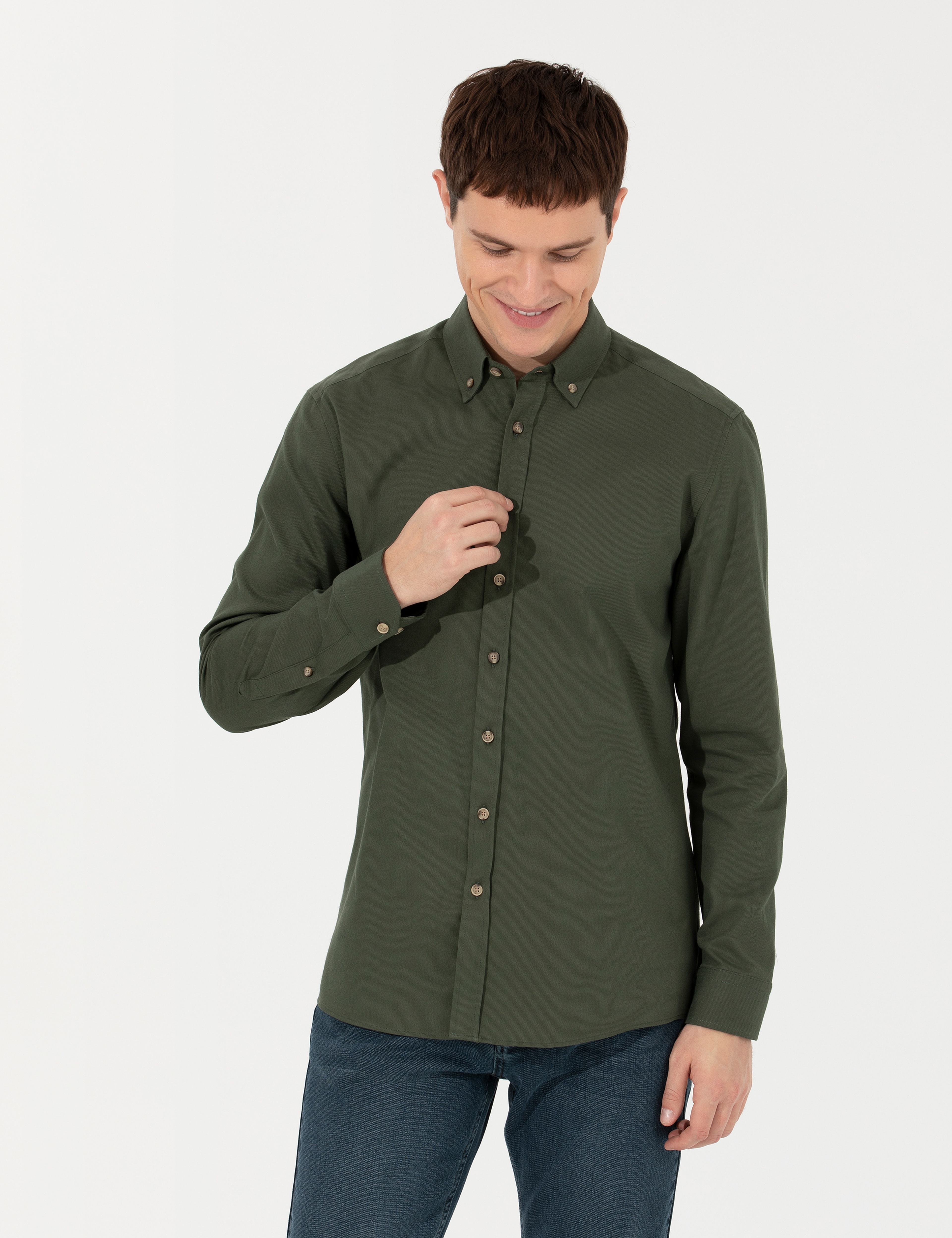 Haki Regular Fit Uzun Kollu Gömlek - Image 2