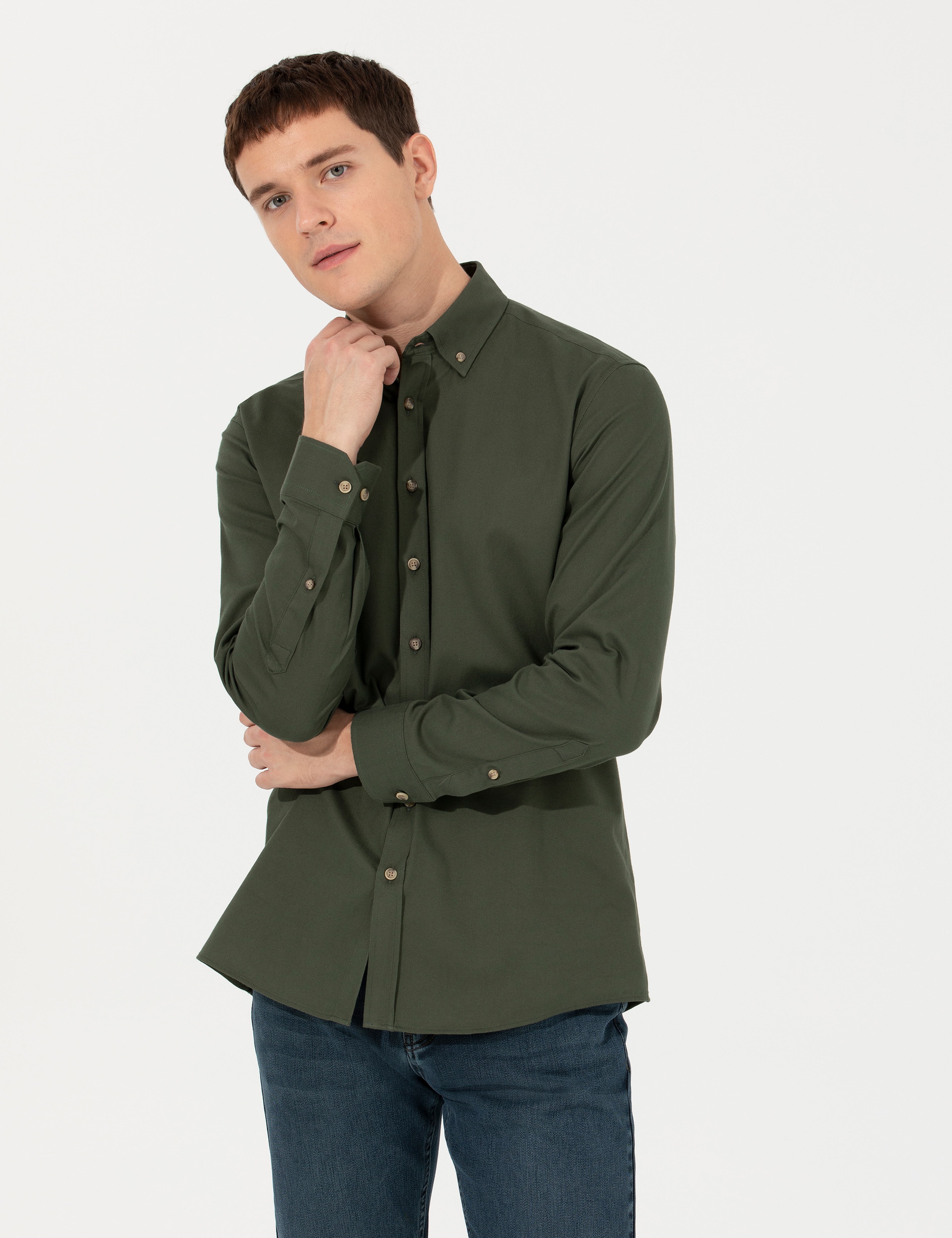 Haki Regular Fit Uzun Kollu Gömlek - Image 3