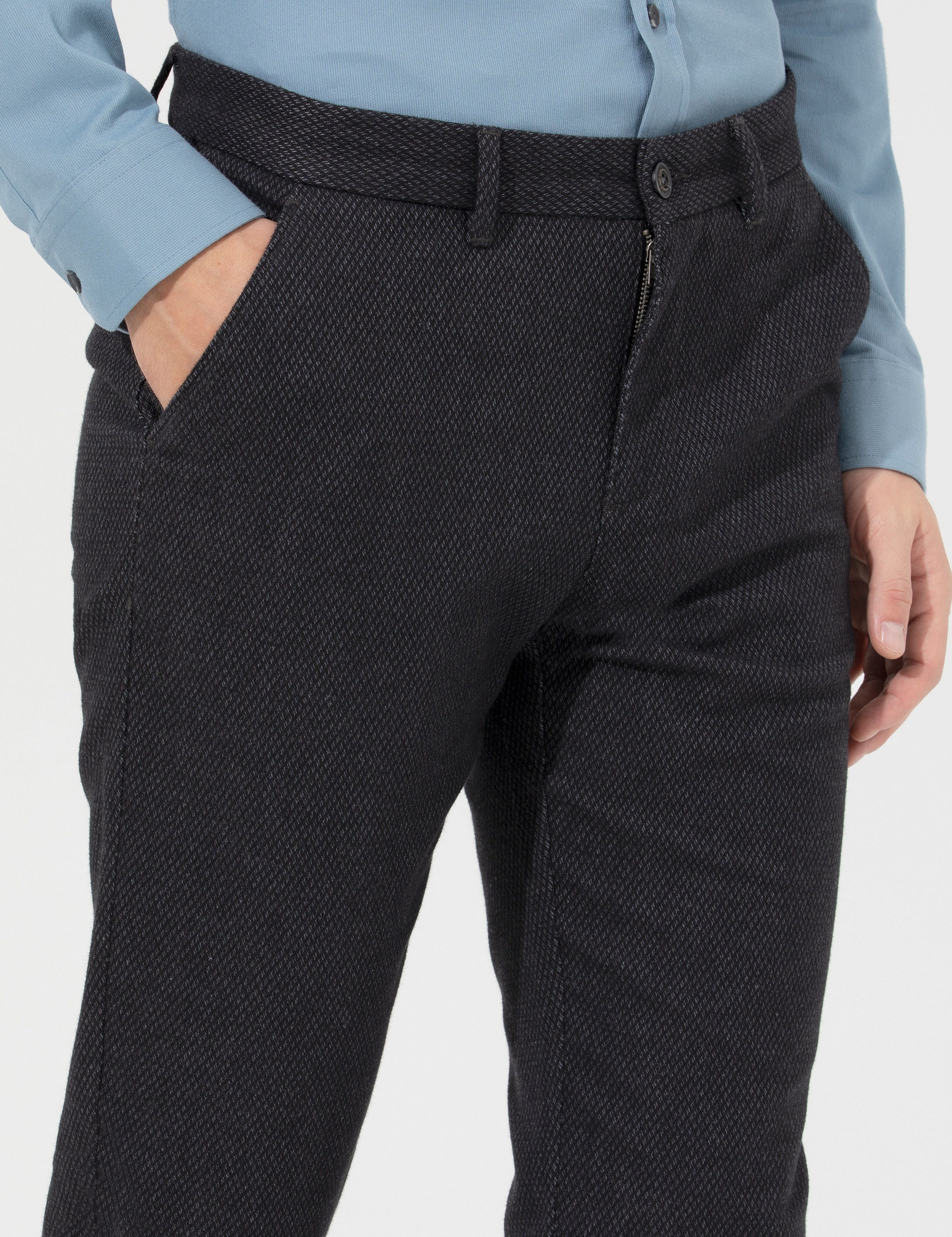 Siyah Slim Fit Kanvas Pantolon - Image 5