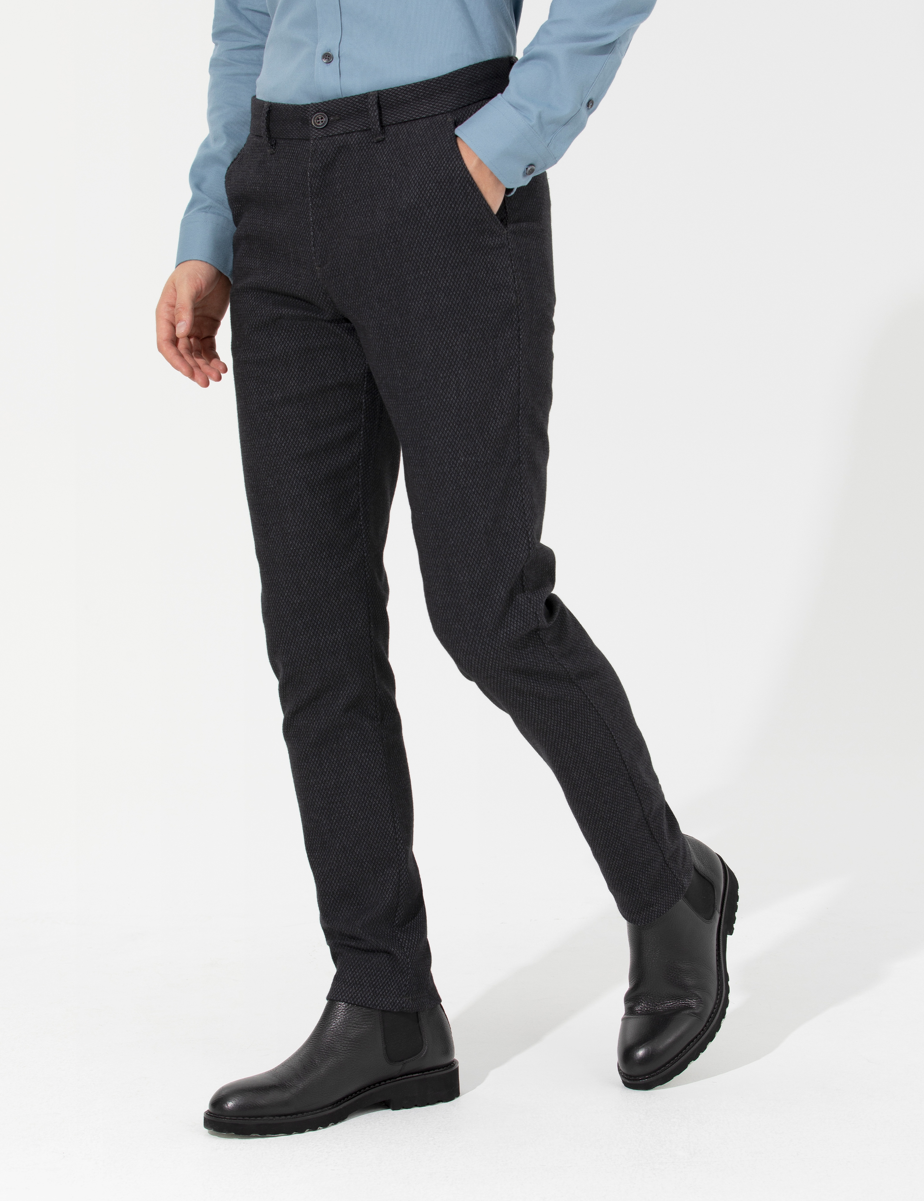Siyah Slim Fit Kanvas Pantolon - Image 2