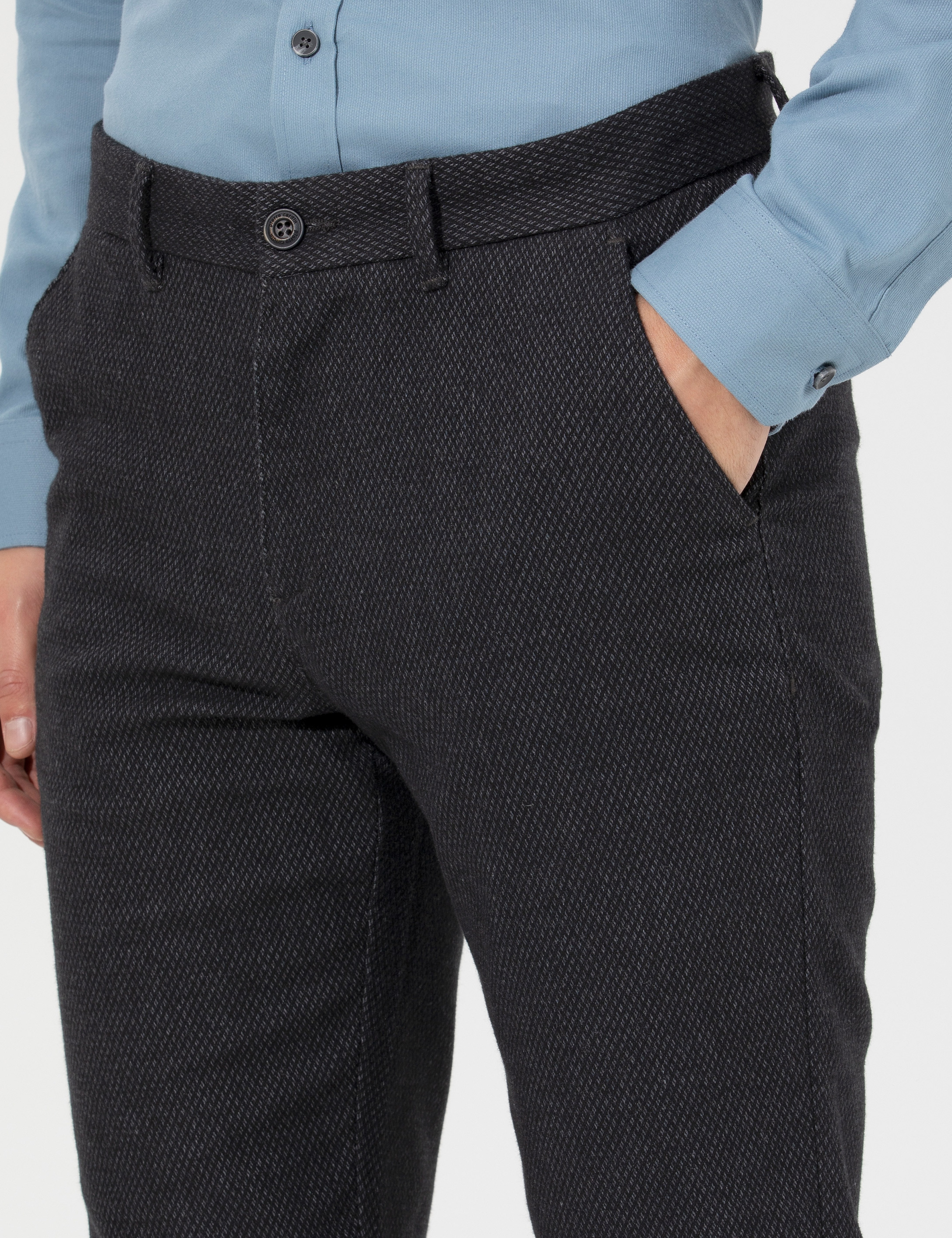 Siyah Slim Fit Kanvas Pantolon
