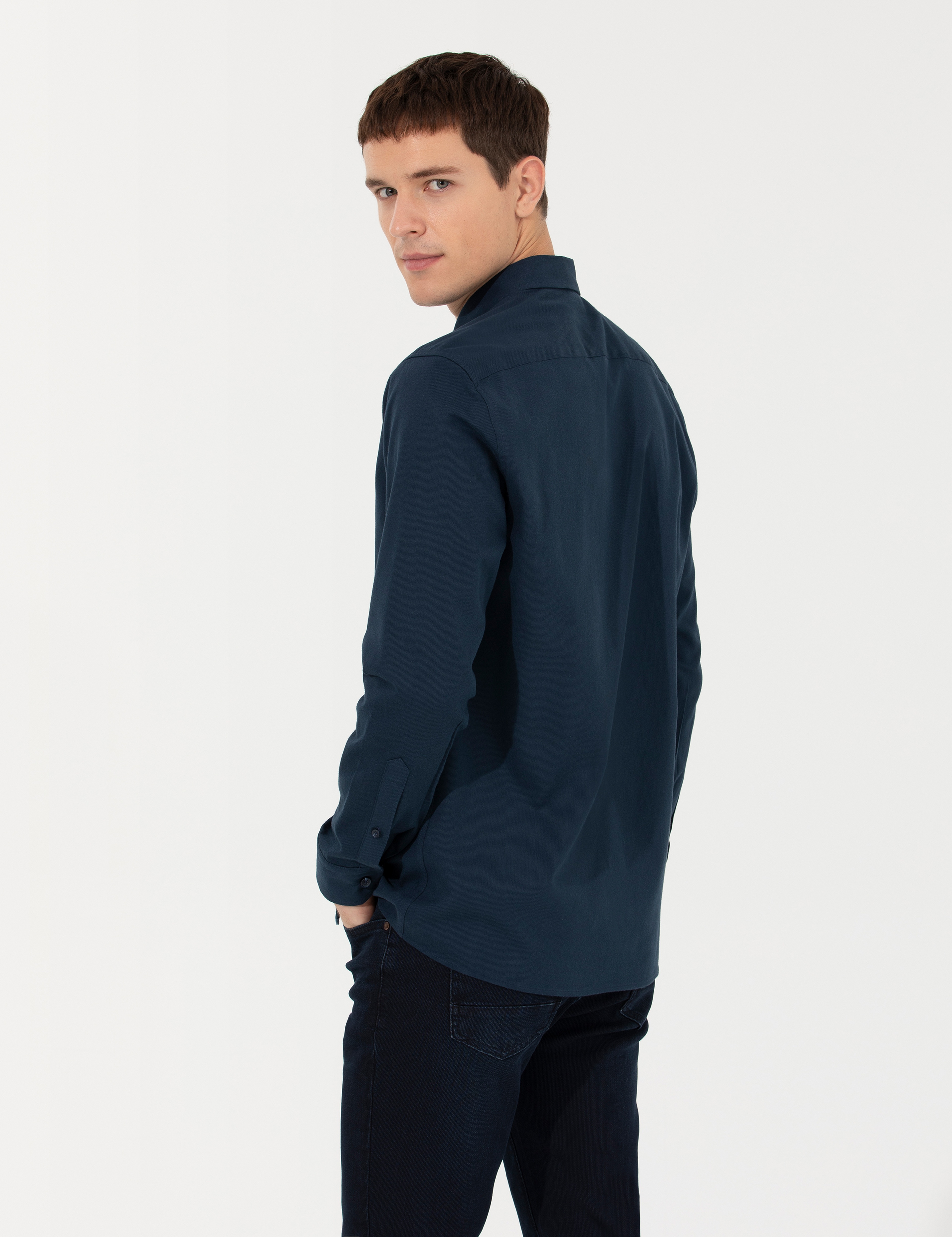 Lacivert Regular Fit Uzun Kollu Gömlek - Image 5