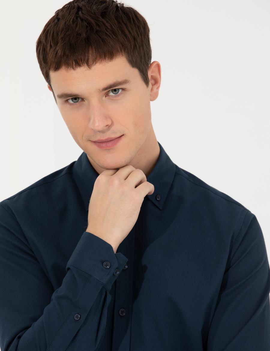 Lacivert Regular Fit Uzun Kollu Gömlek
