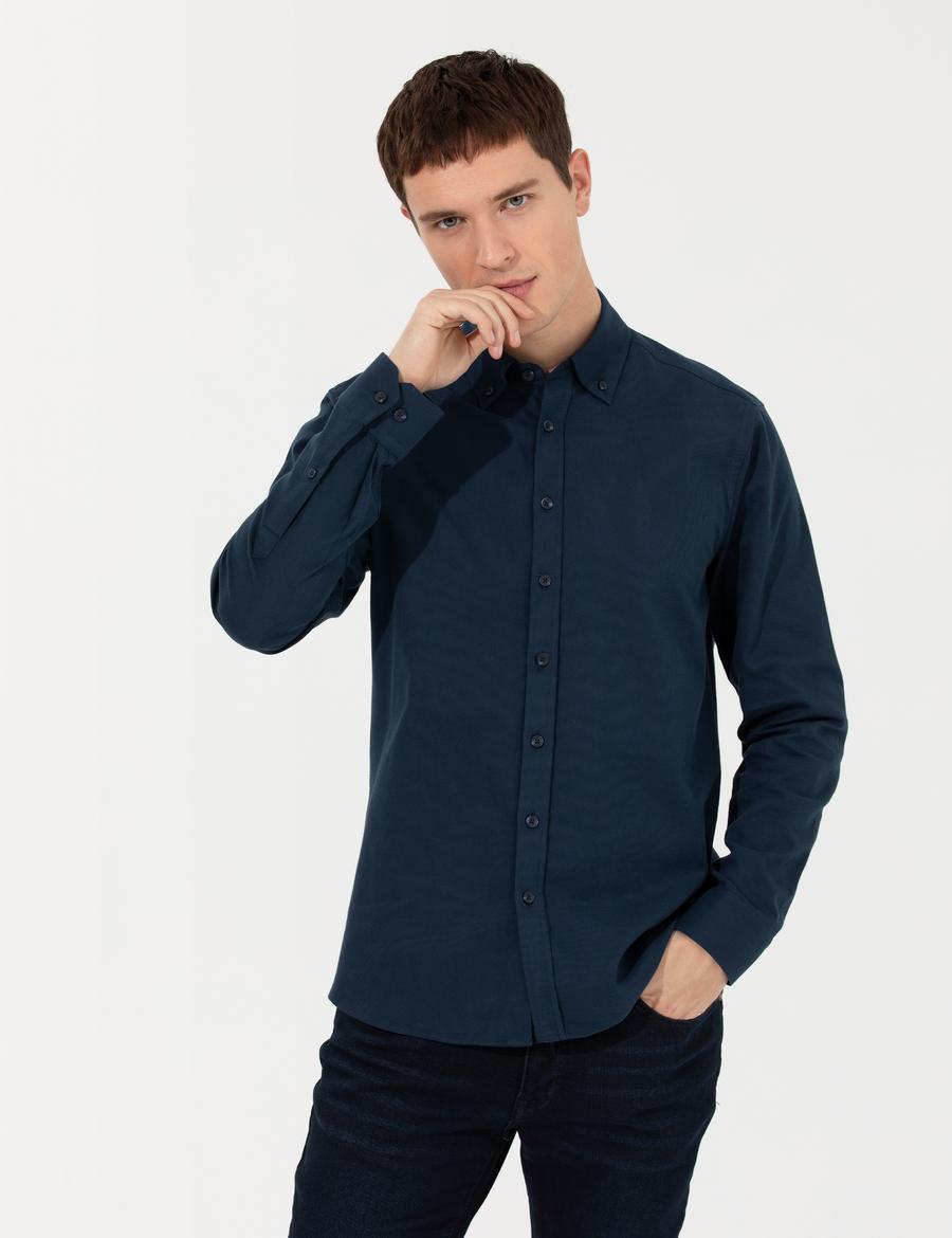 Lacivert Regular Fit Uzun Kollu Gömlek