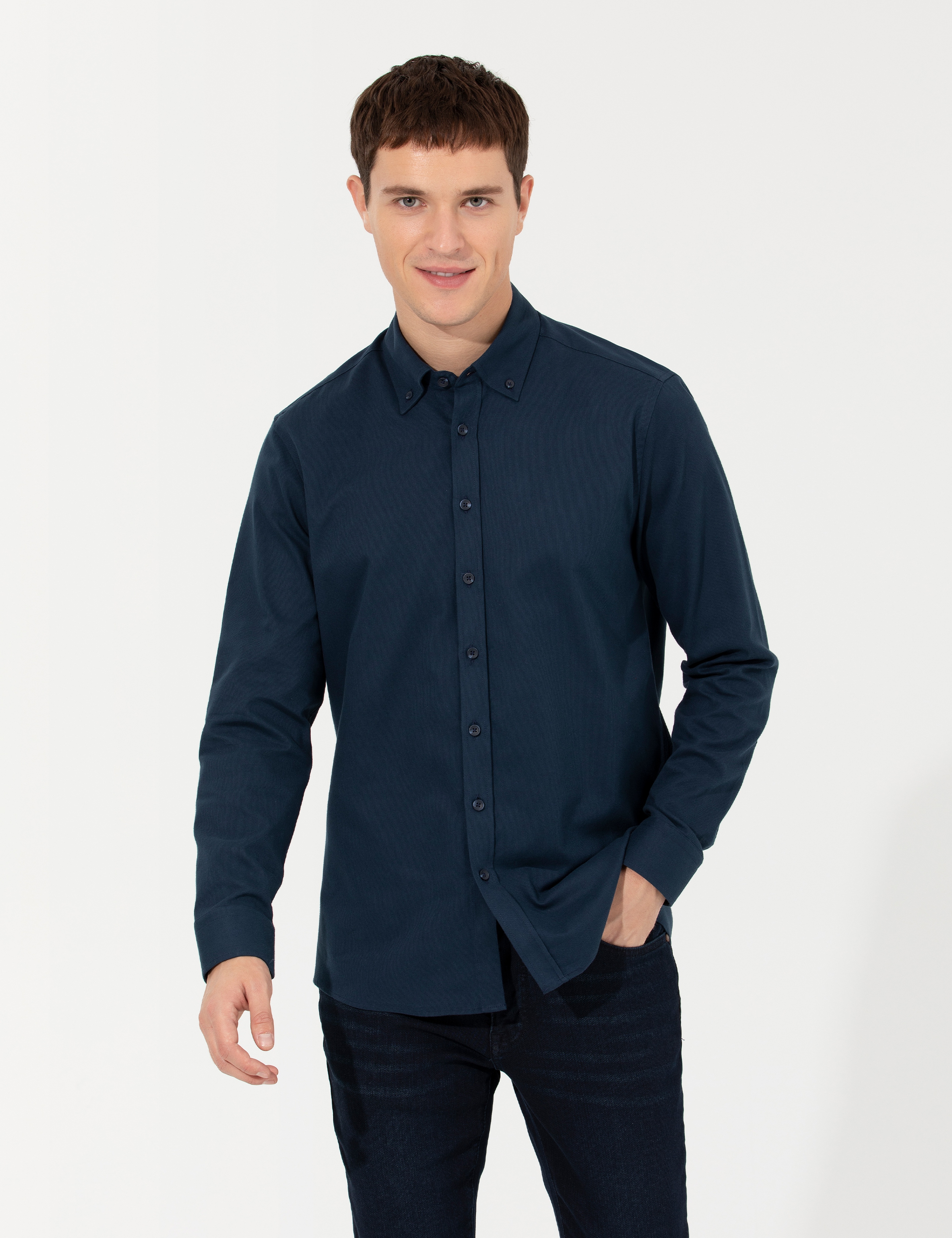 Lacivert Regular Fit Uzun Kollu Gömlek - Image 3