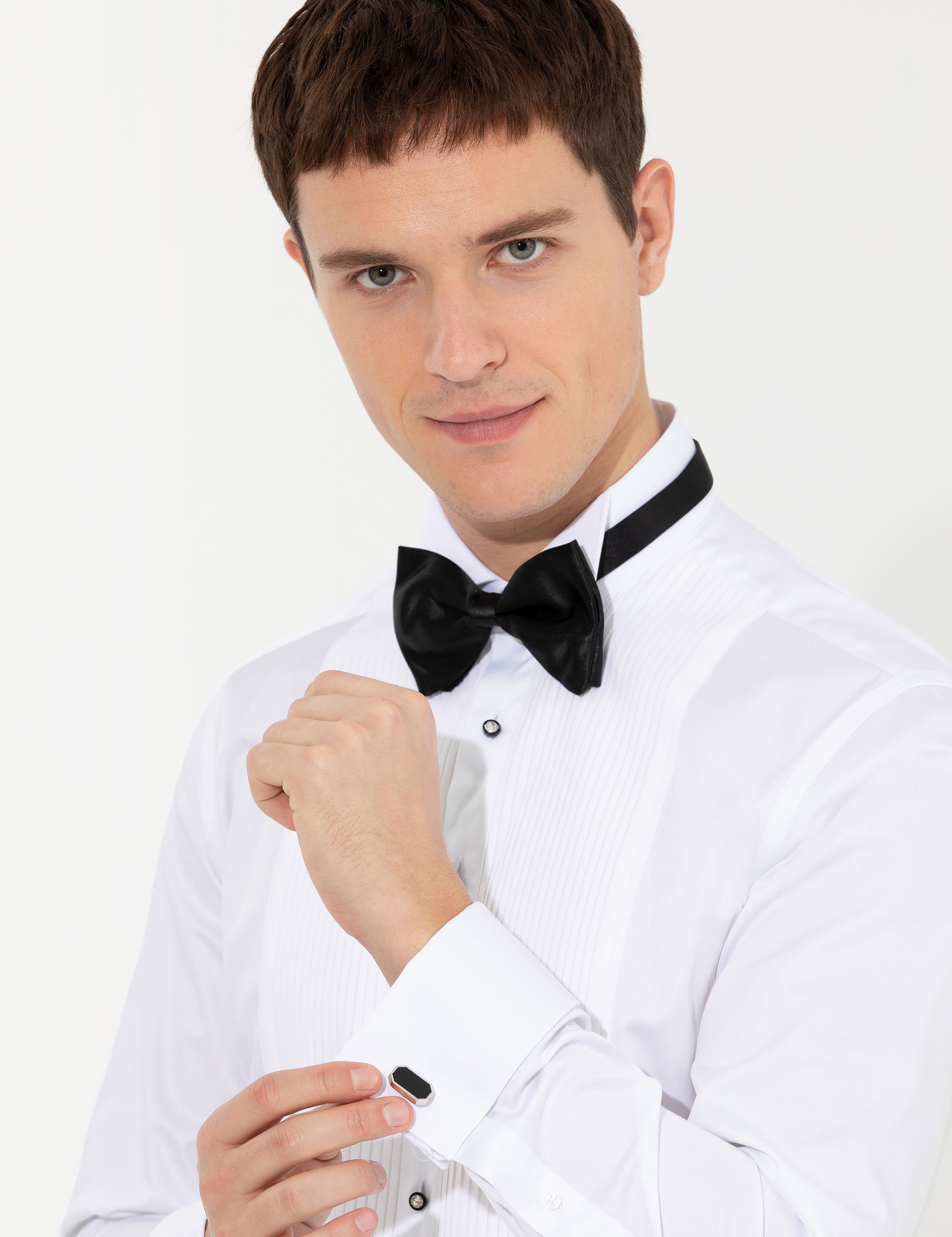 Beyaz Slim Fit Smokin Gömlek - Image 2