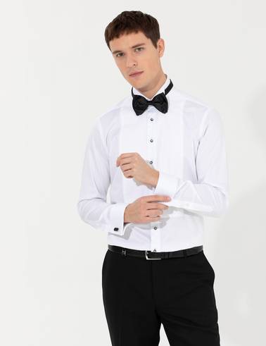 Beyaz Slim Fit Smokin Gömlek