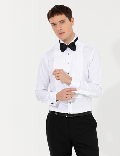 Beyaz Slim Fit Smokin Gömlek