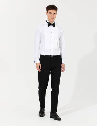 Beyaz Slim Fit Smokin Gömlek