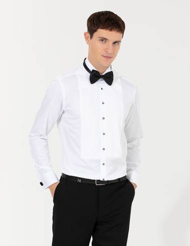 Beyaz Slim Fit Smokin Gömlek