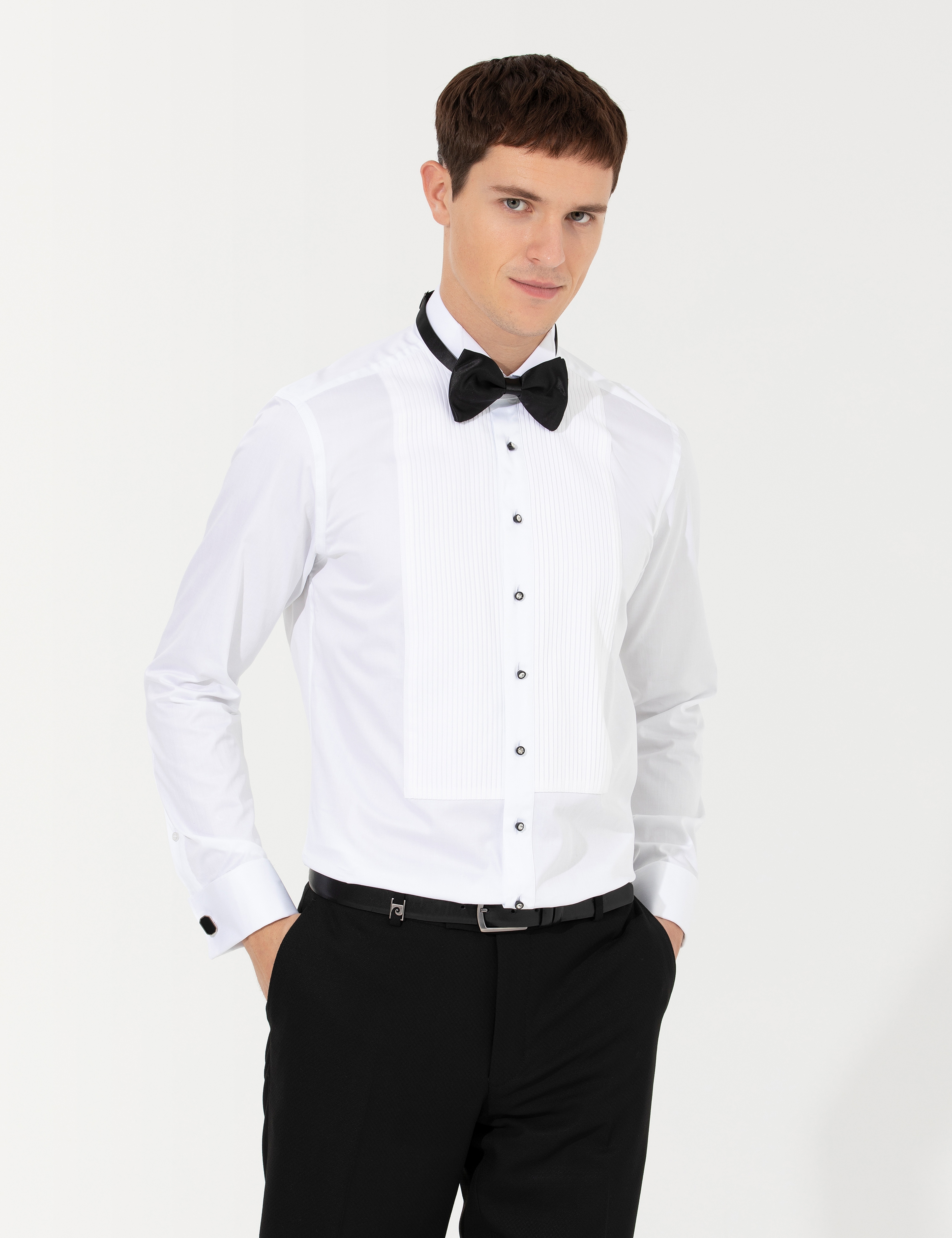 Beyaz Slim Fit Smokin Gömlek - Image 3