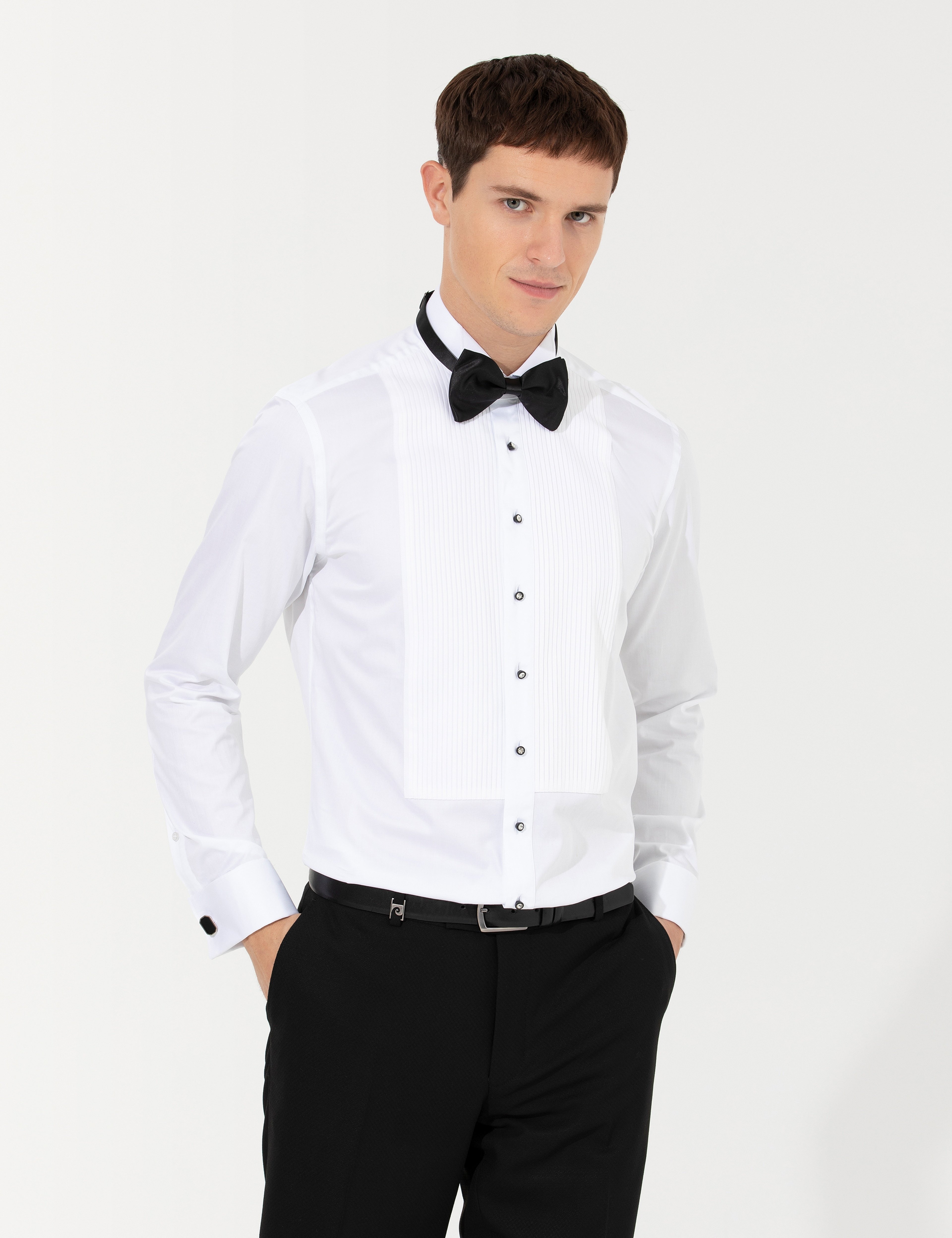 Beyaz Slim Fit Smokin Gömlek