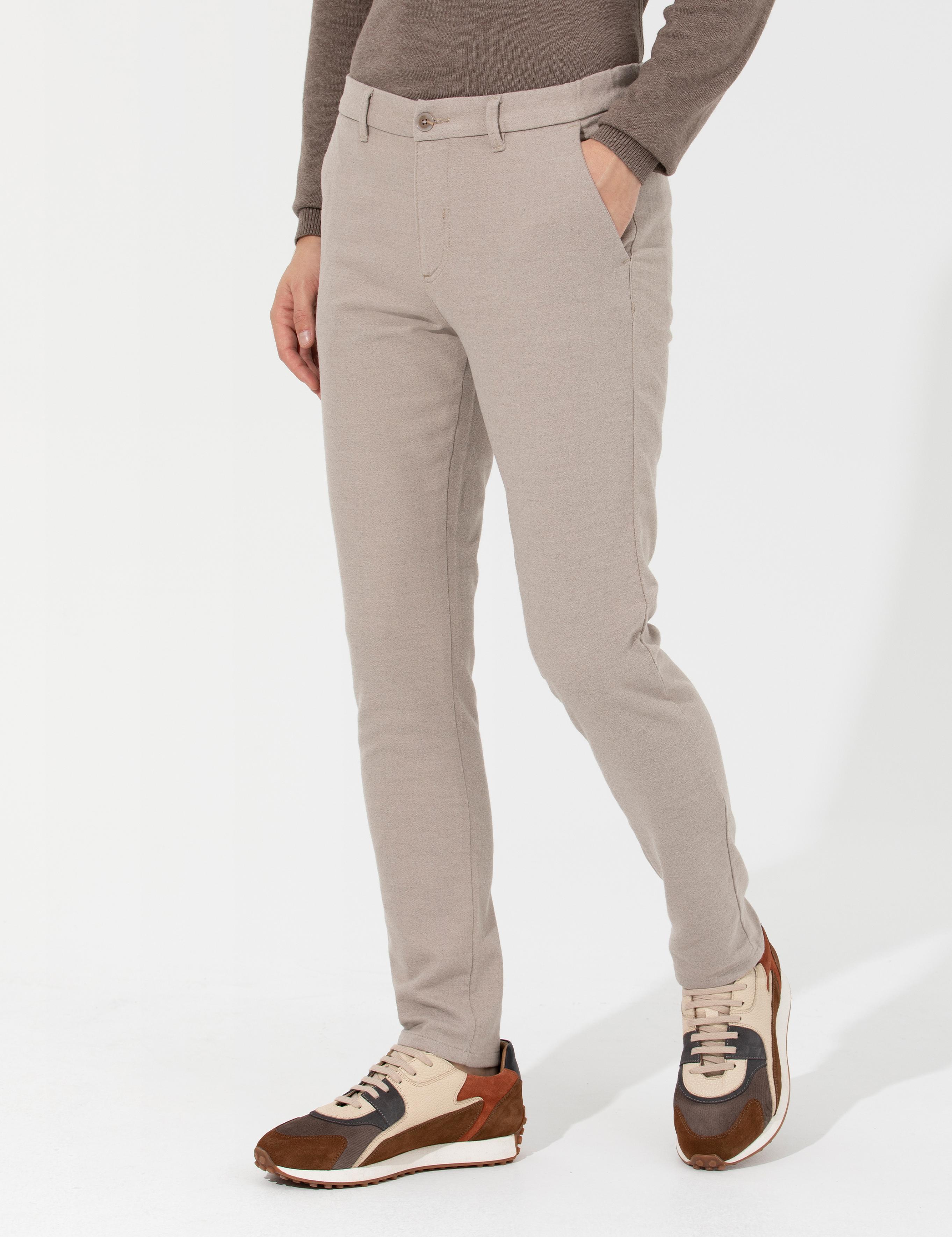 Bej Slim Fit Kanvas Pantolon