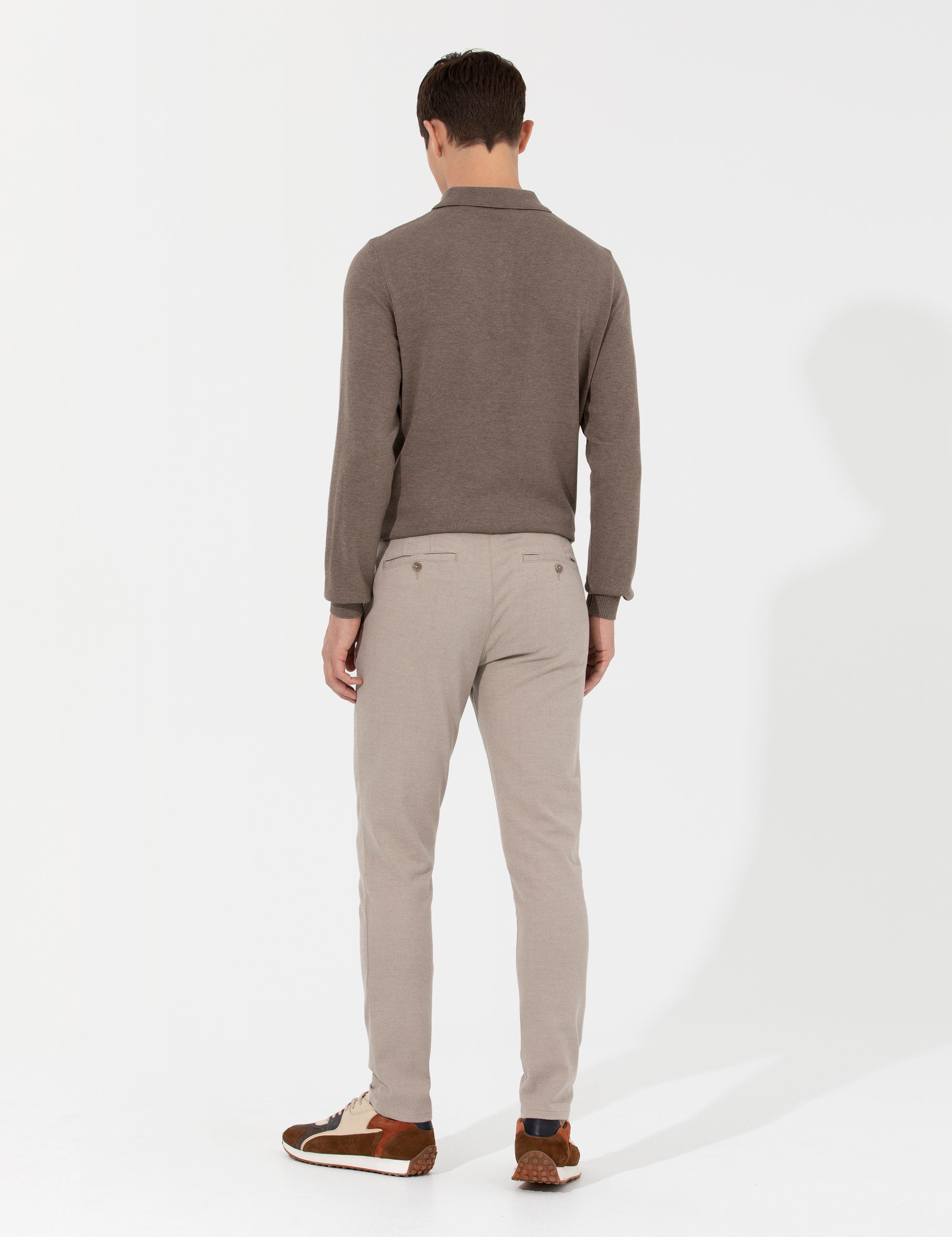 Bej Slim Fit Kanvas Pantolon