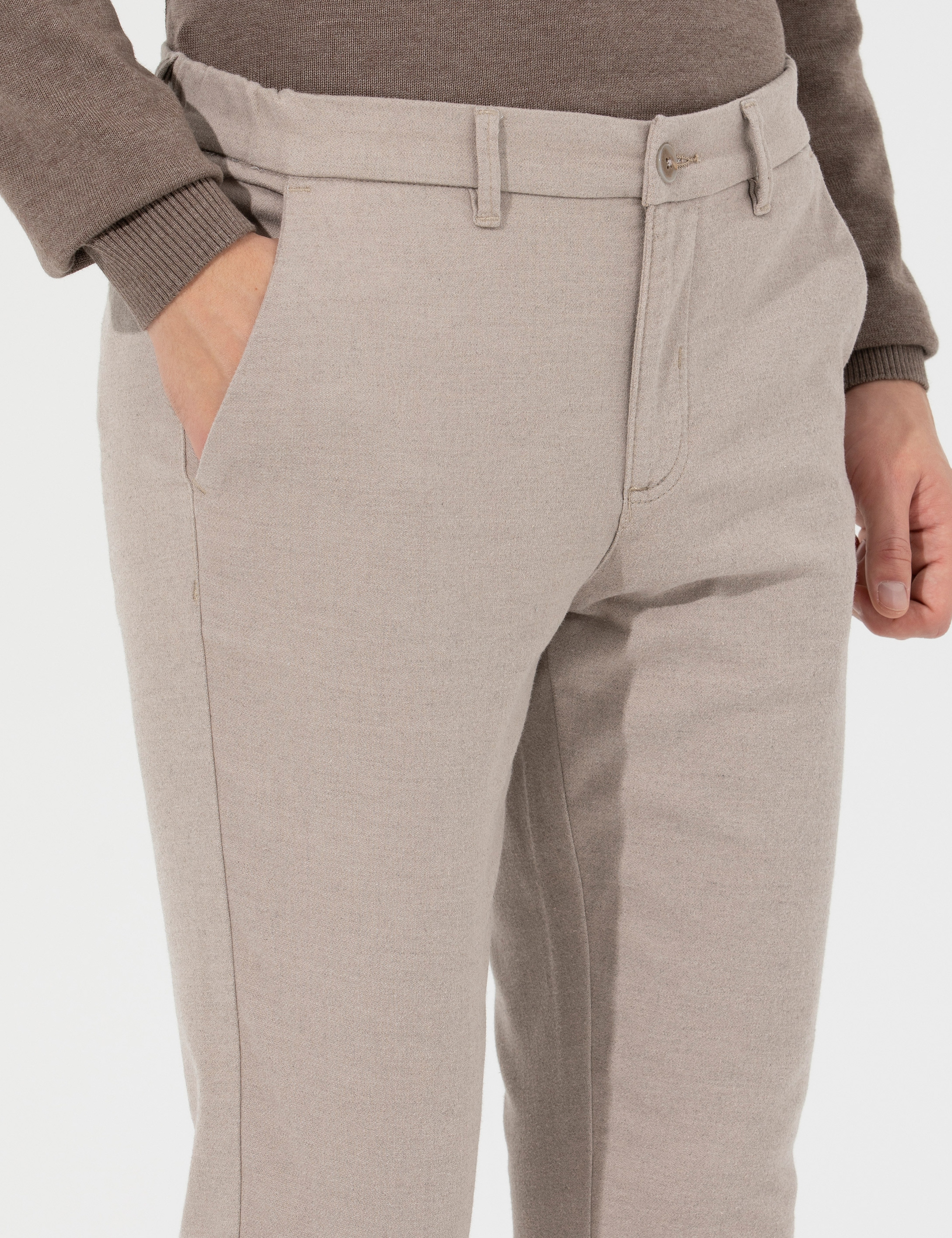 Bej Slim Fit Kanvas Pantolon