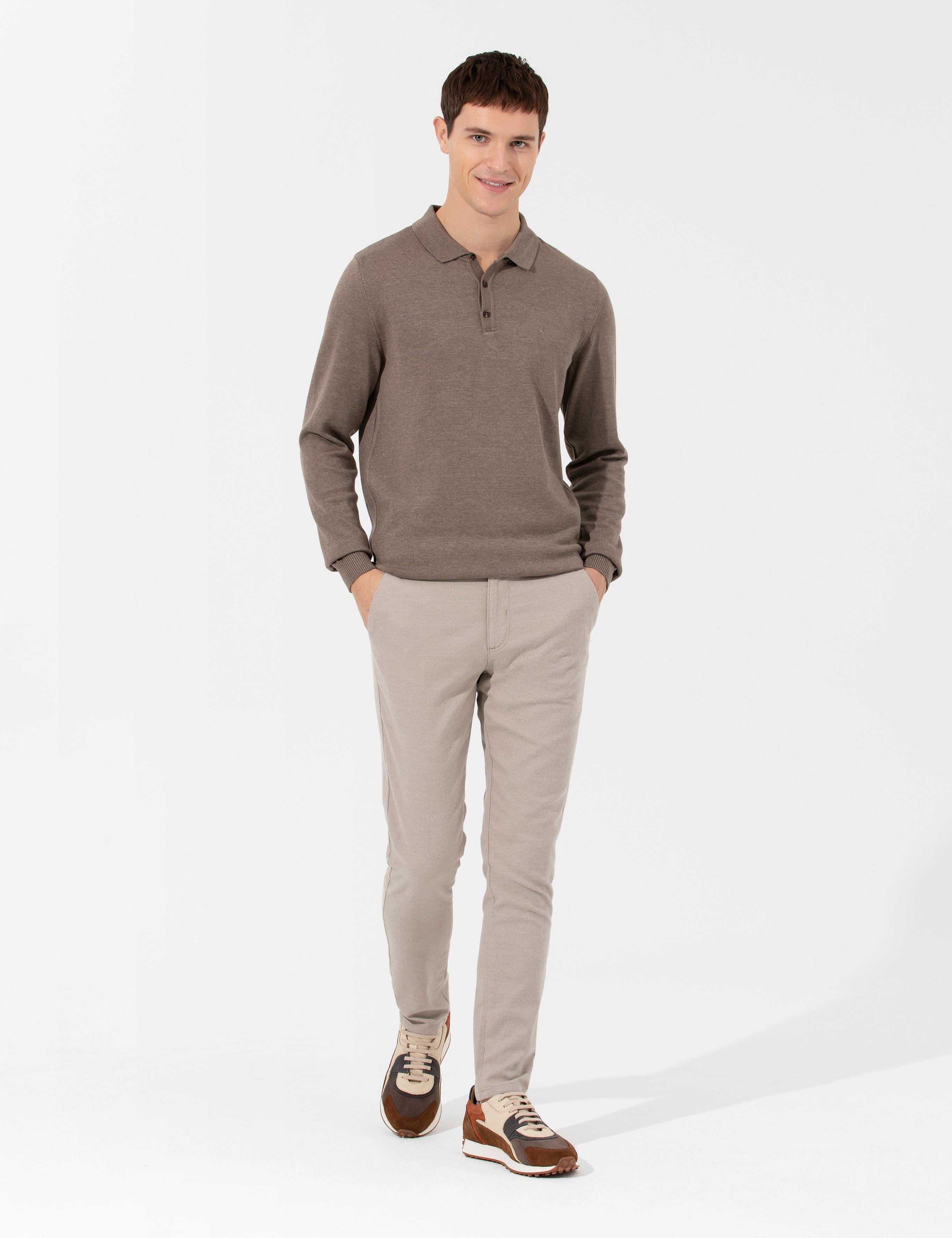 Bej Slim Fit Kanvas Pantolon