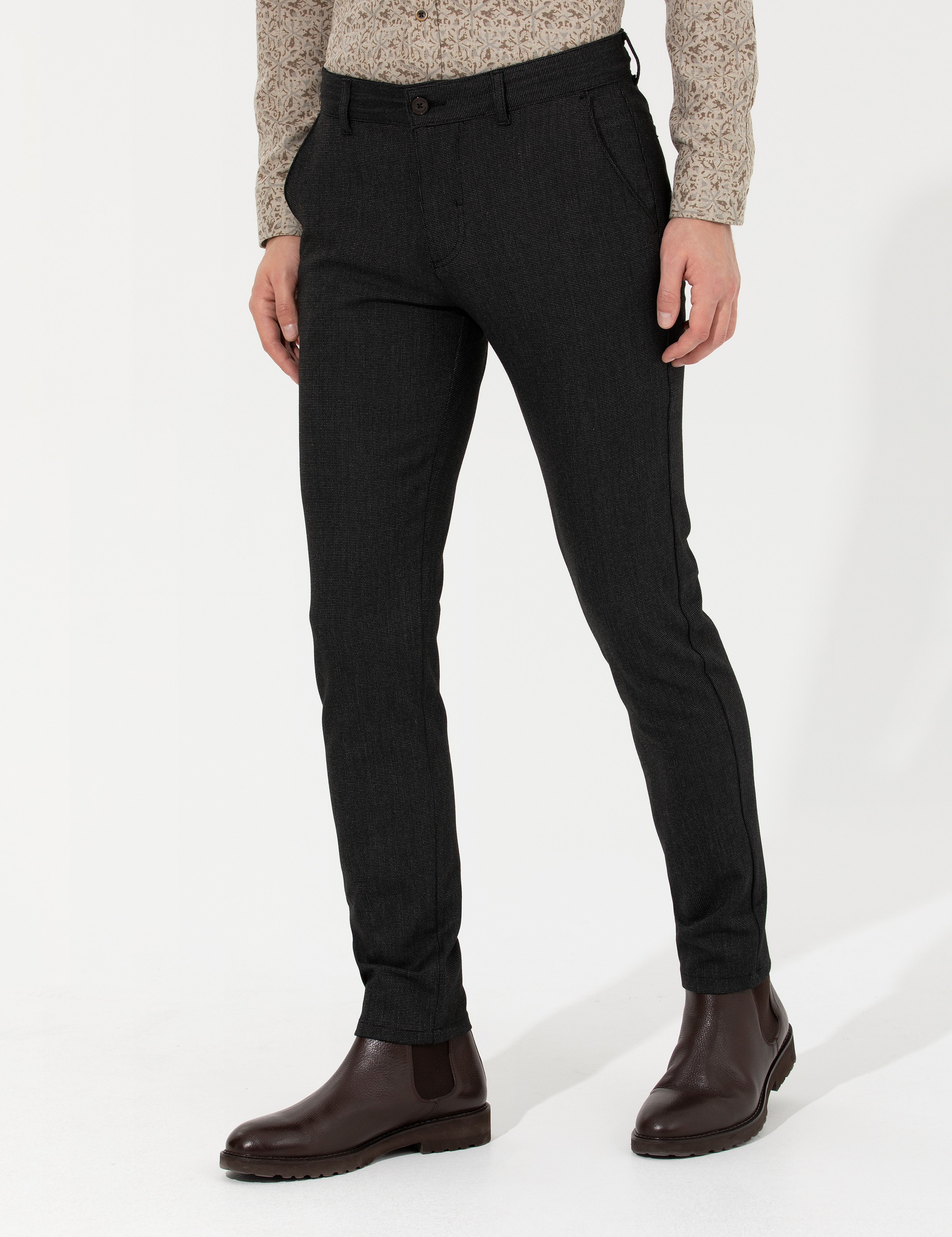 Siyah Slim Fit Kanvas Pantolon - Image 2