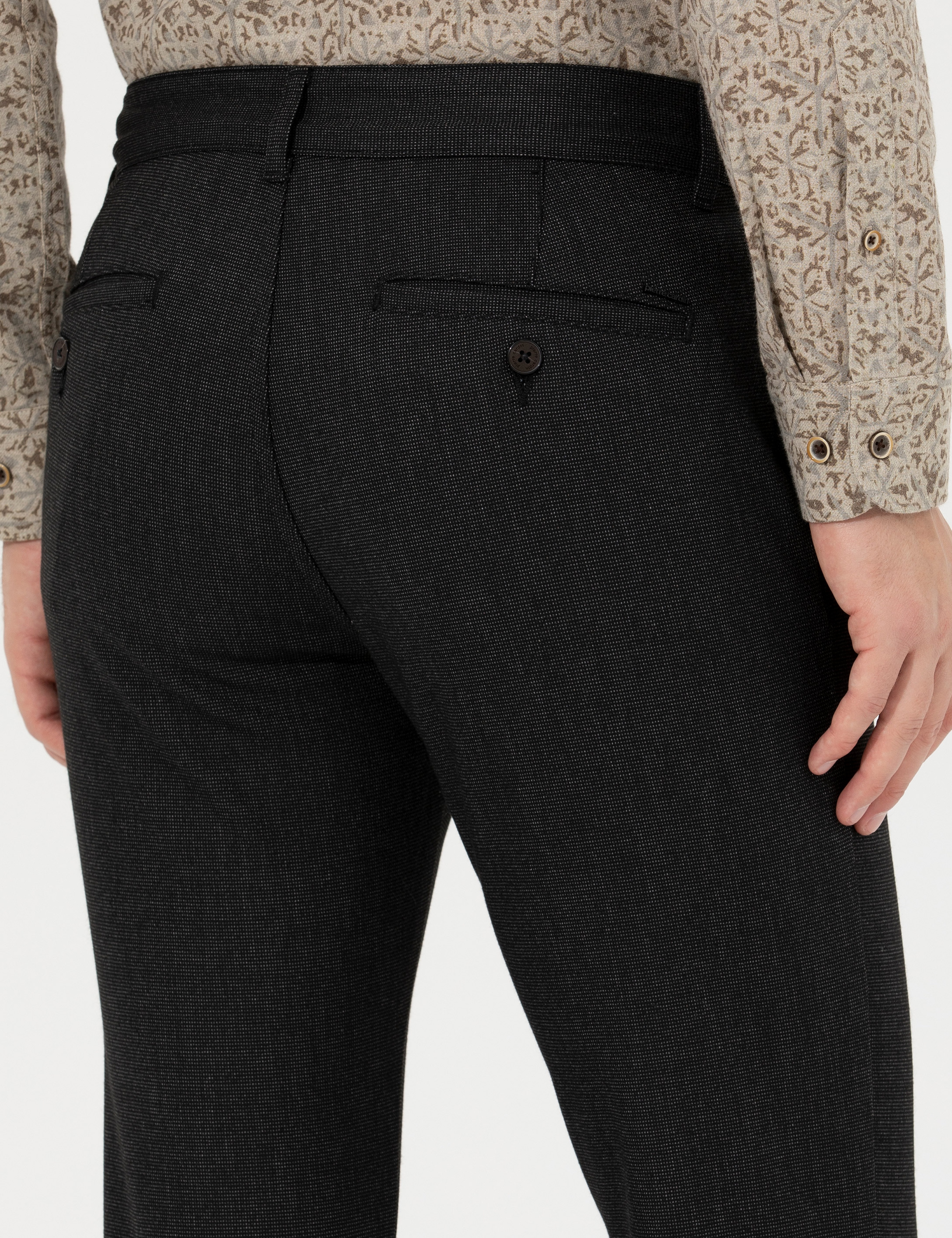 Siyah Slim Fit Kanvas Pantolon - Image 7